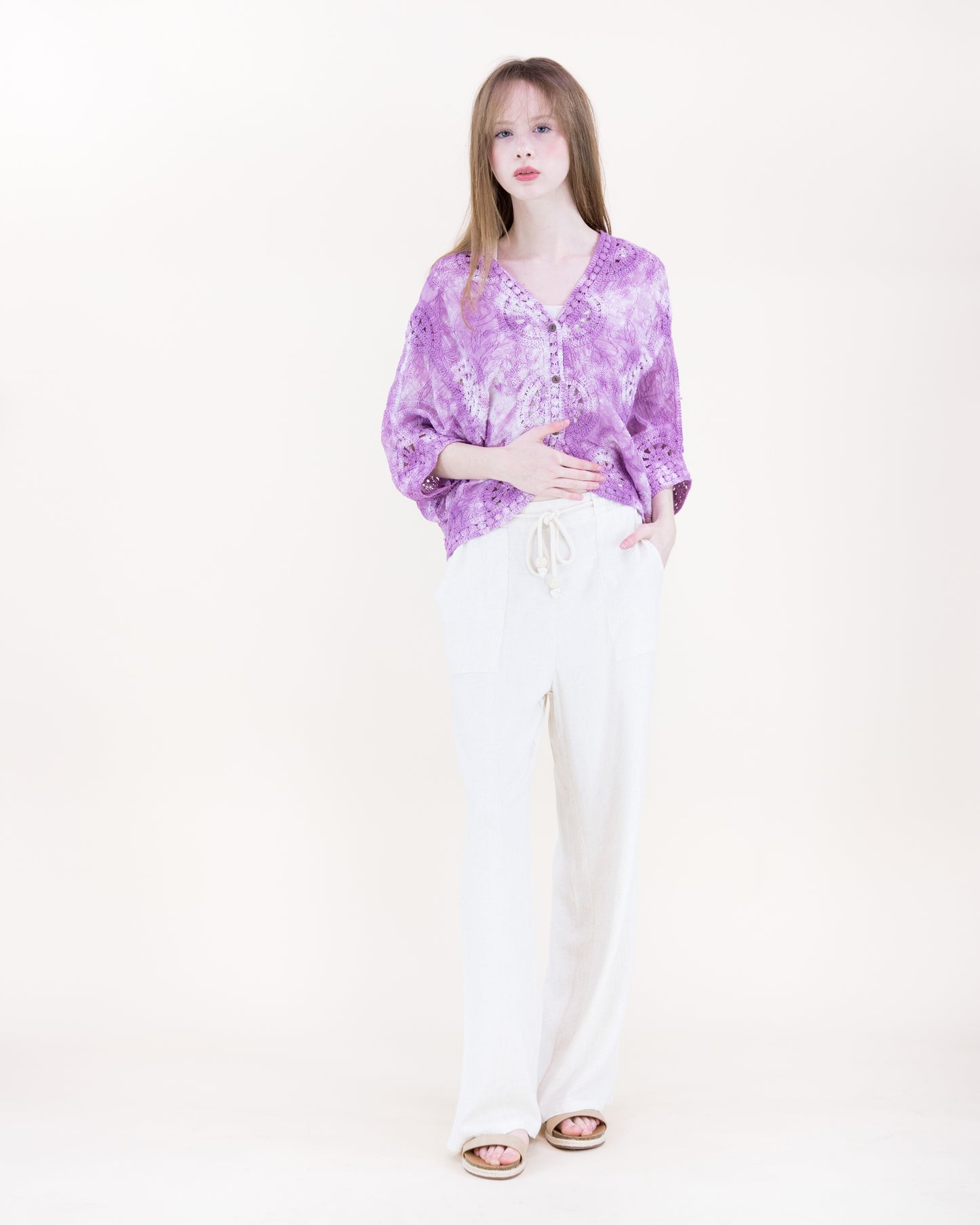 Flower Wheel Crochet Bat Wing Tie Dye Cardigan