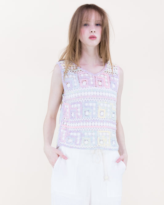 Artisan Geometric Cotton Crochet Square Tank