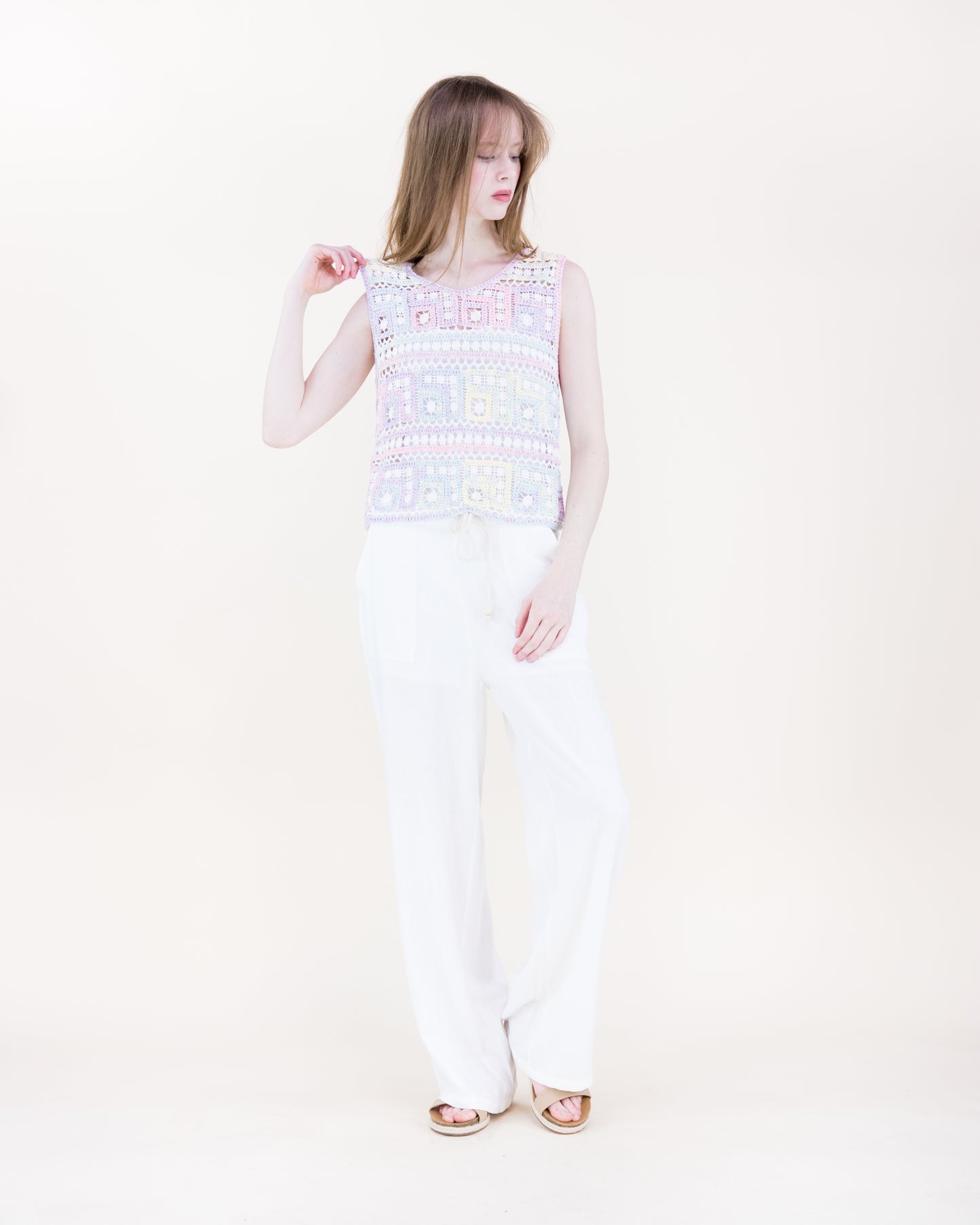 Artisan Geometric Cotton Crochet Square Tank
