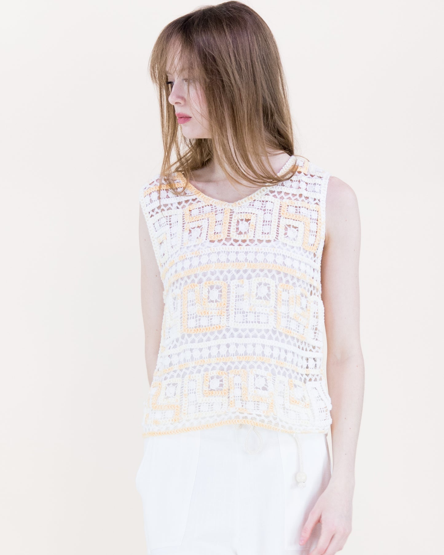 Artisan Geometric Cotton Crochet Square Tank