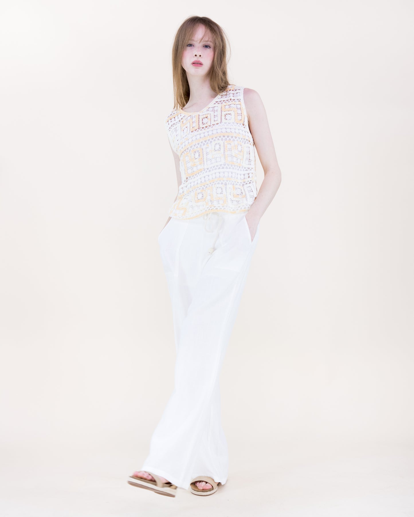 Artisan Geometric Cotton Crochet Square Tank