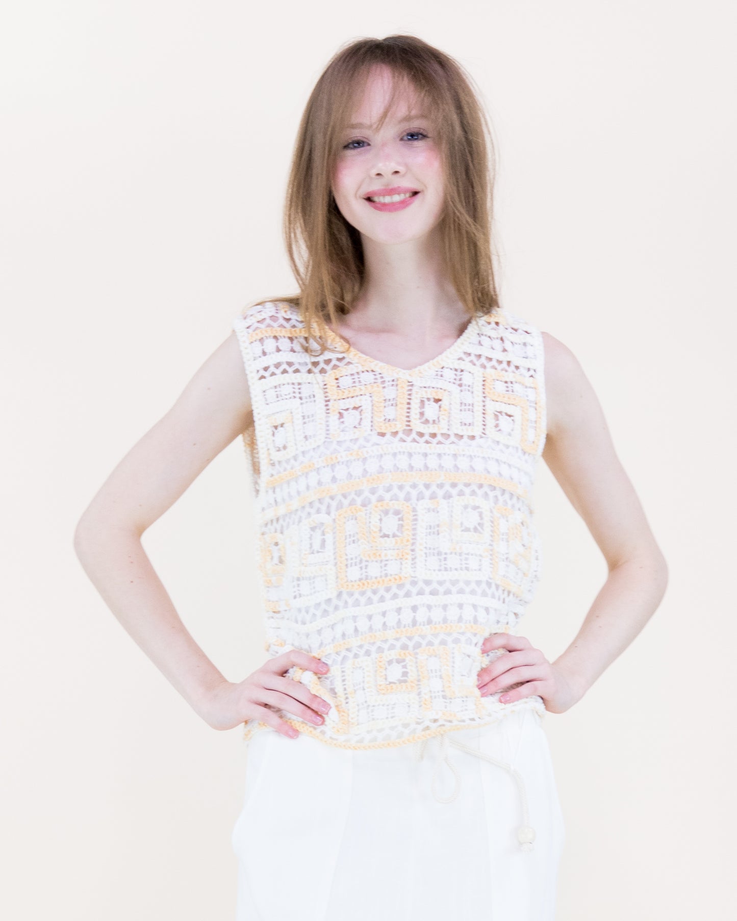 Artisan Geometric Cotton Crochet Square Tank