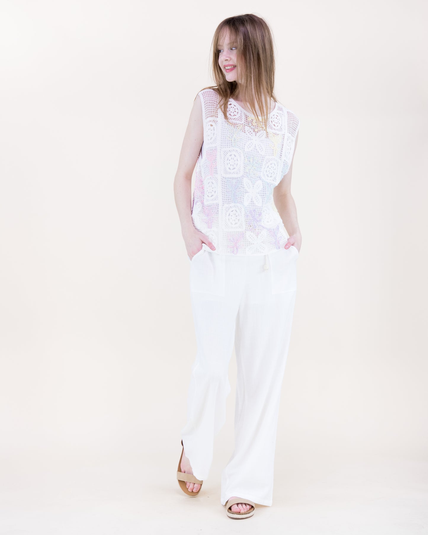 Artisan Flora Cotton Crochet Square Tank