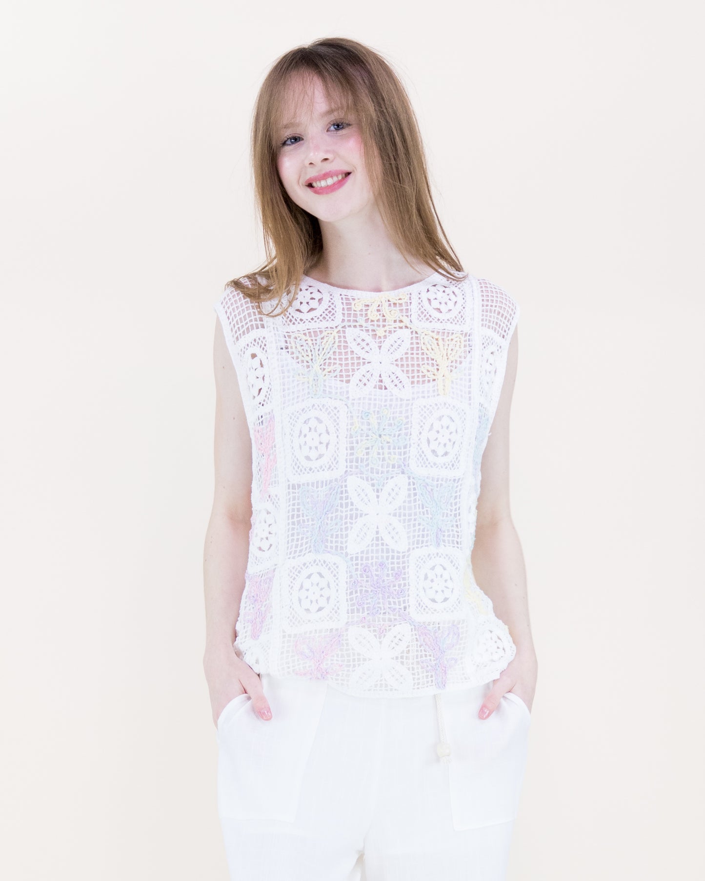 Artisan Flora Cotton Crochet Square Tank