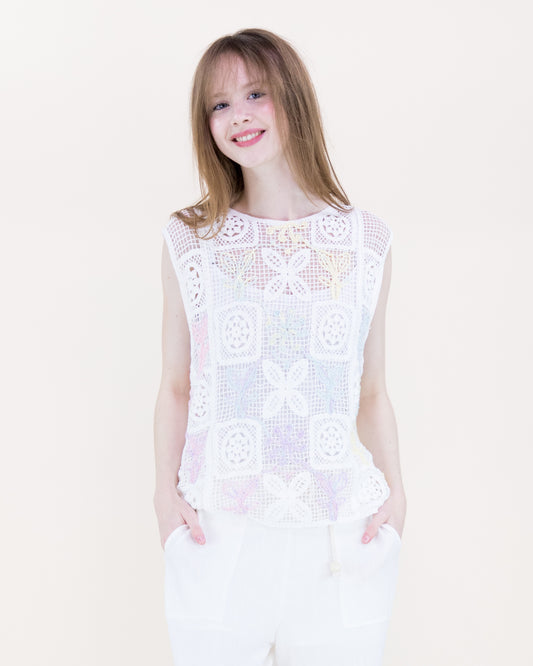 Artisan Flora Cotton Crochet Square Tank