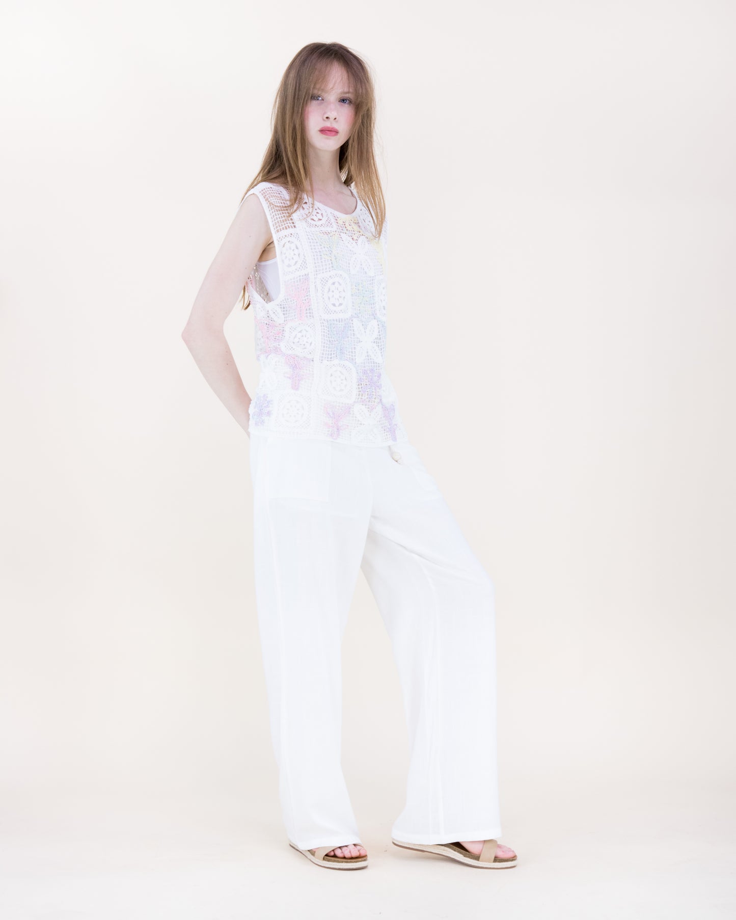 Artisan Flora Cotton Crochet Square Tank
