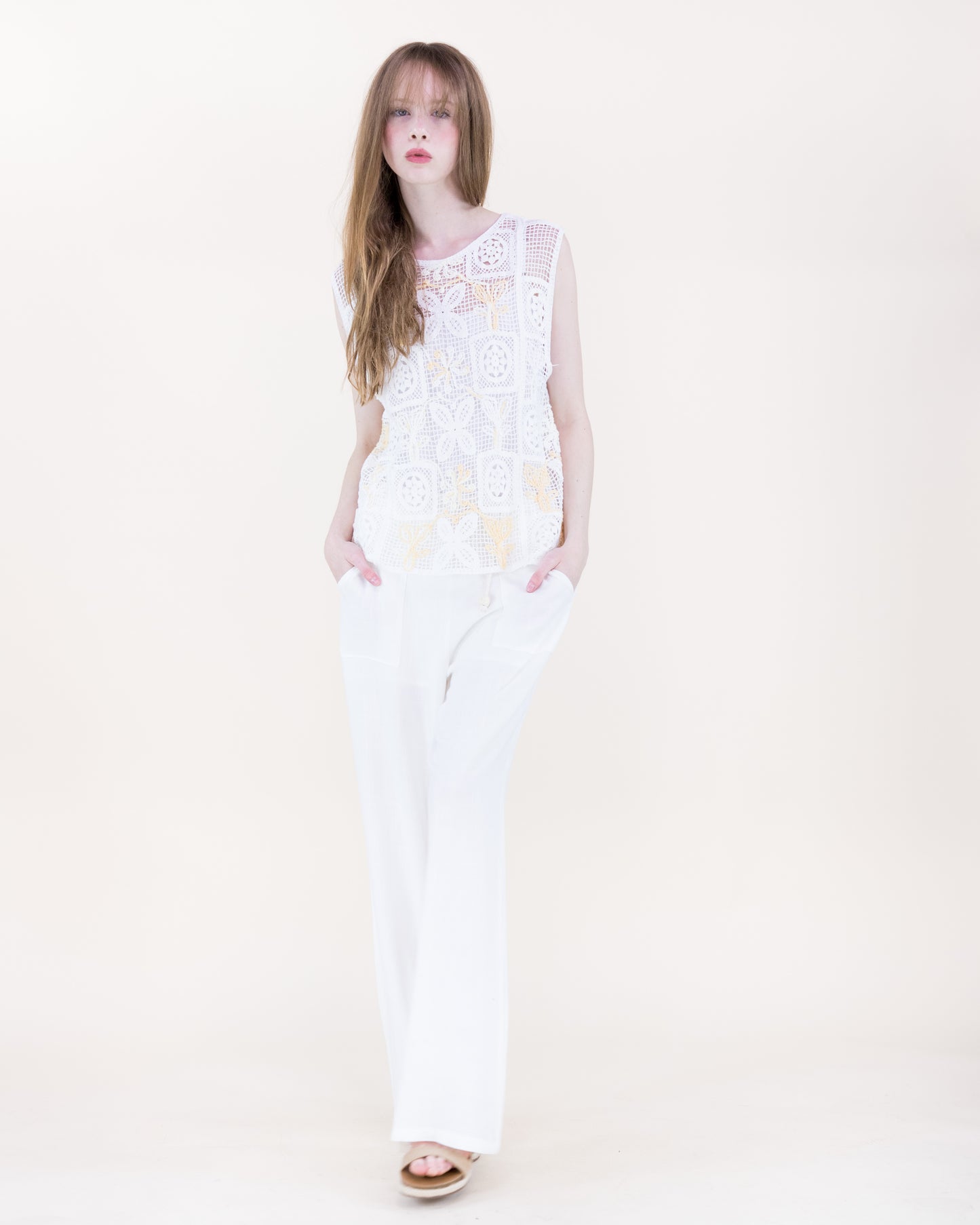 Artisan Flora Cotton Crochet Square Tank