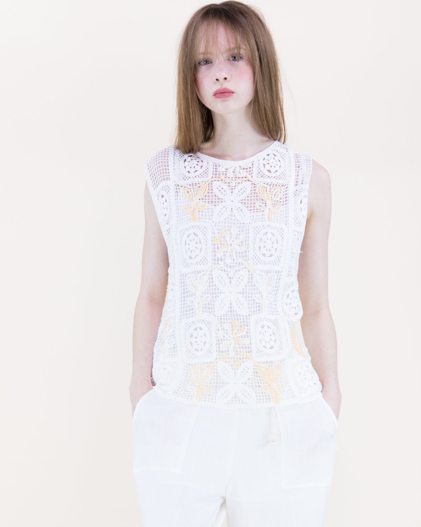 Artisan Flora Cotton Crochet Square Tank