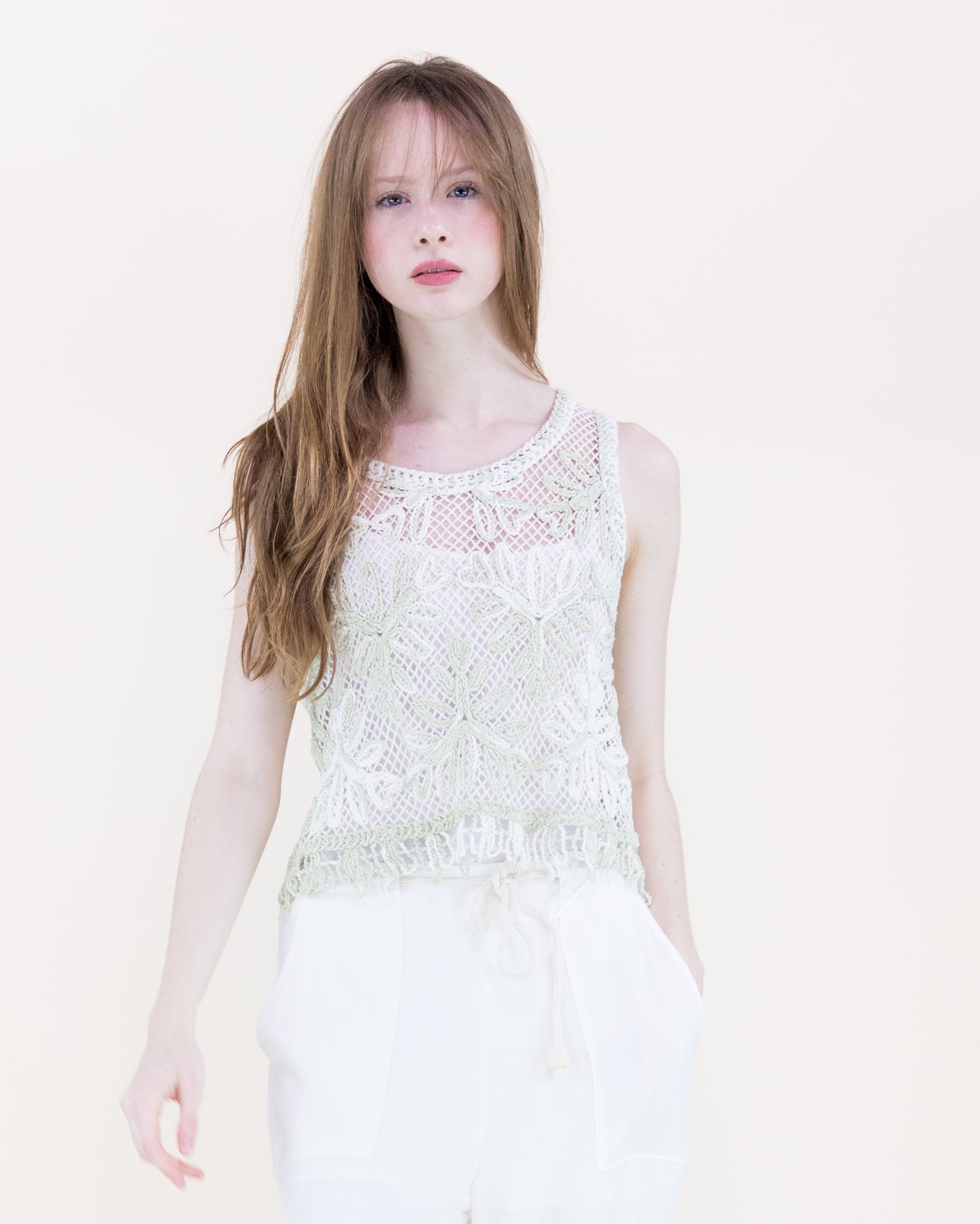Botanical Tie Dye Cotton Open Stitch Tank
