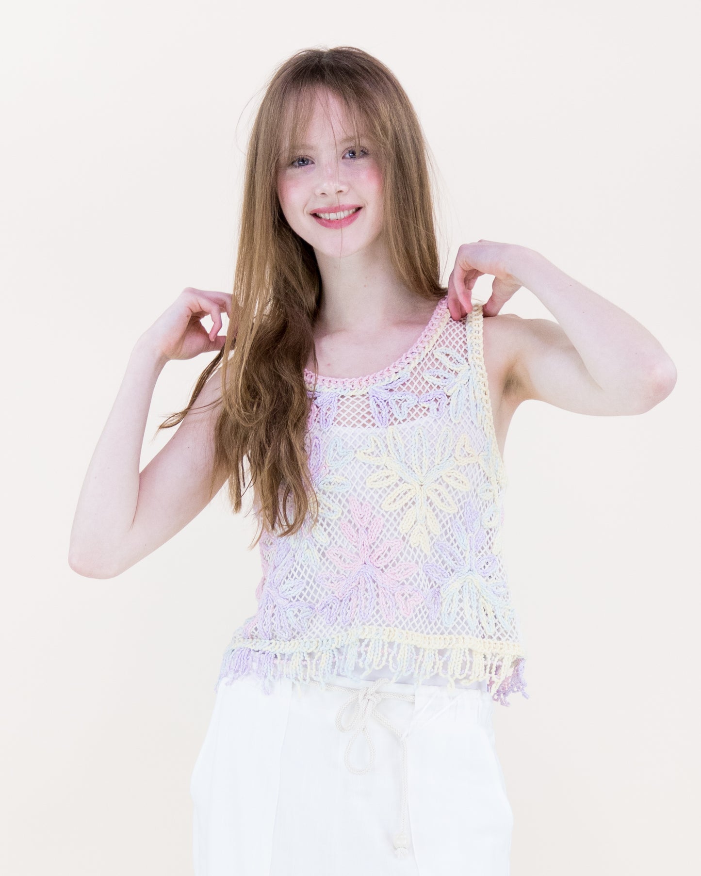 Botanical Tie Dye Cotton Open Stitch Tank