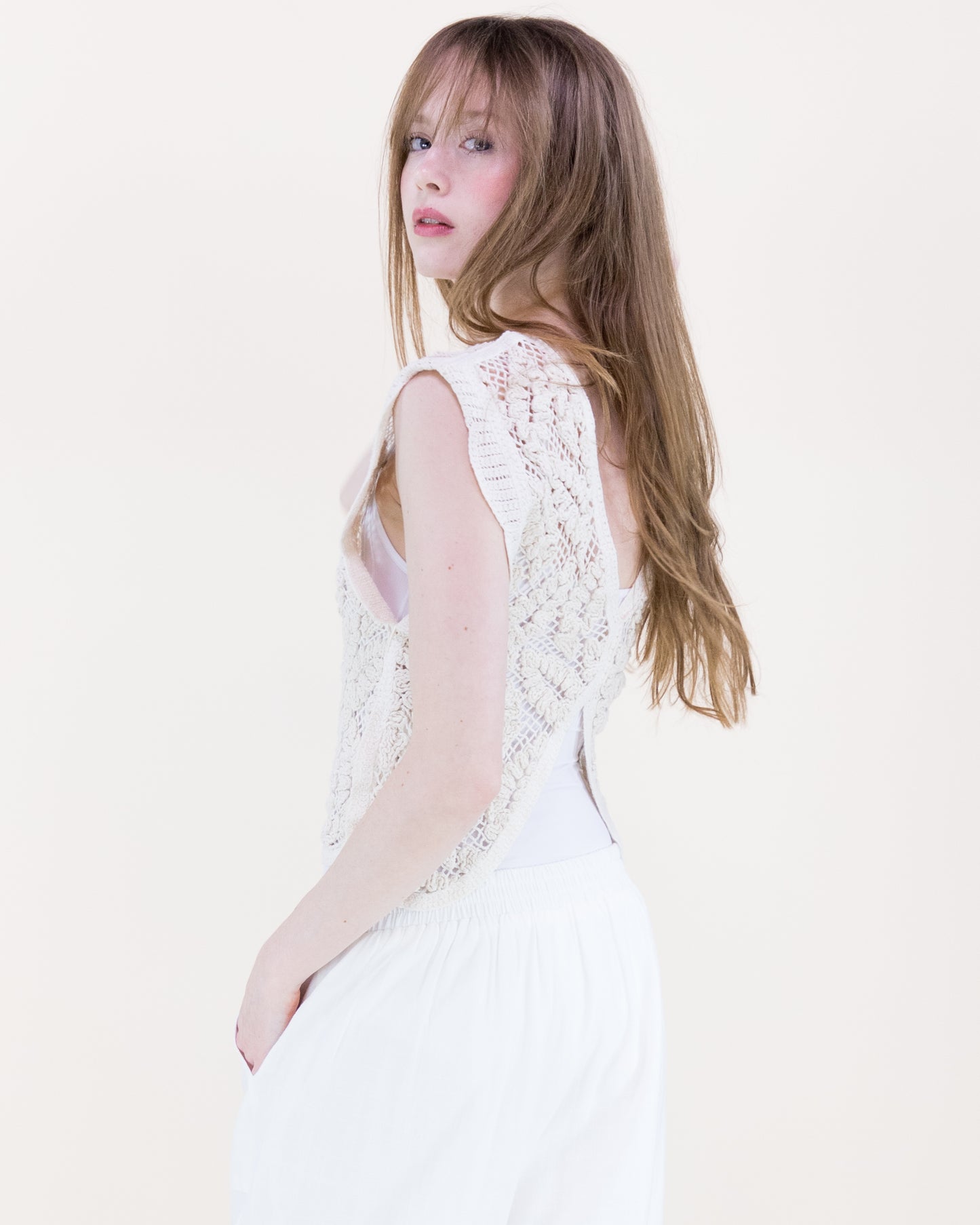 Bella Leaves Butterfly Cotton Crochet Vest