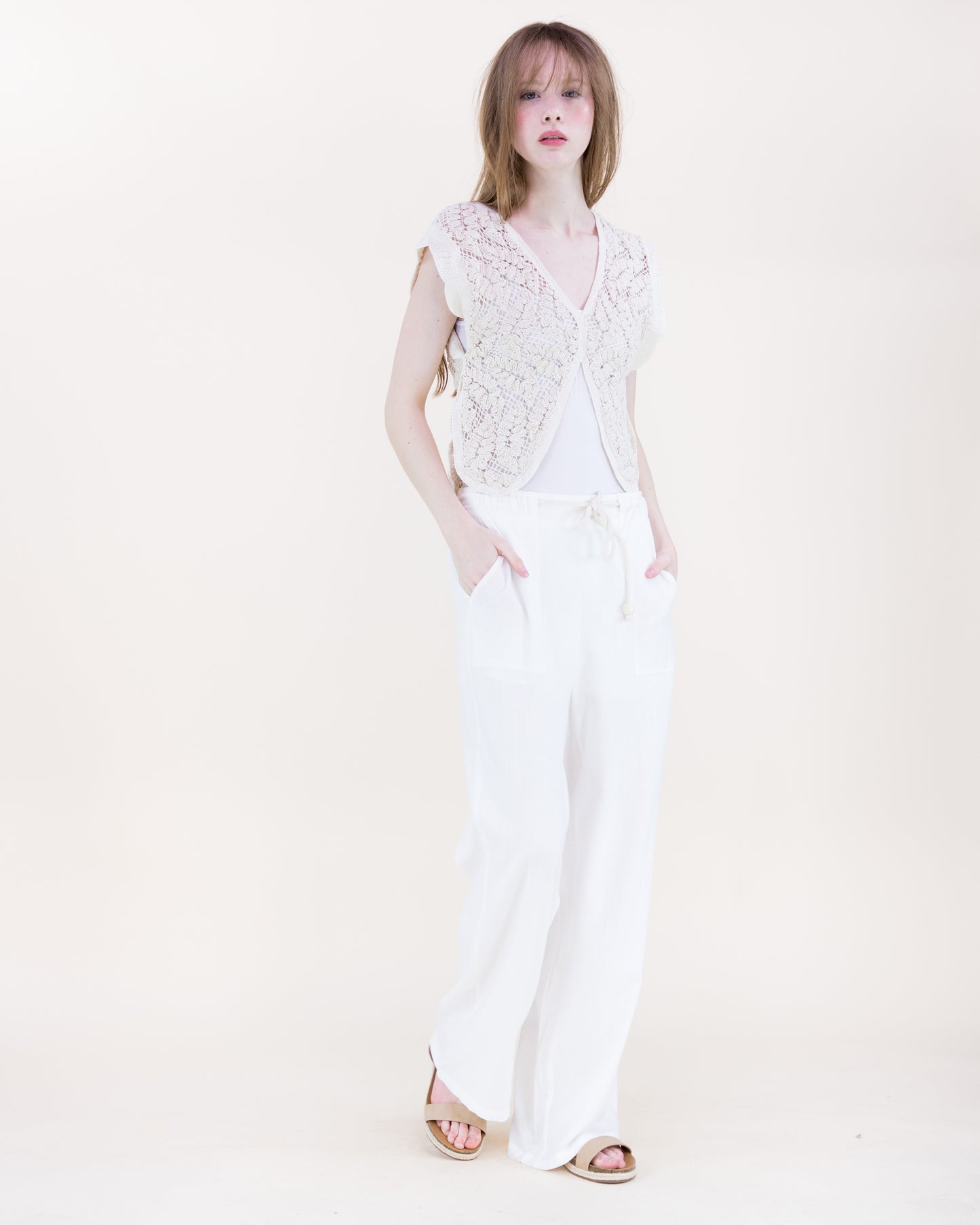 Bella Leaves Butterfly Cotton Crochet Vest