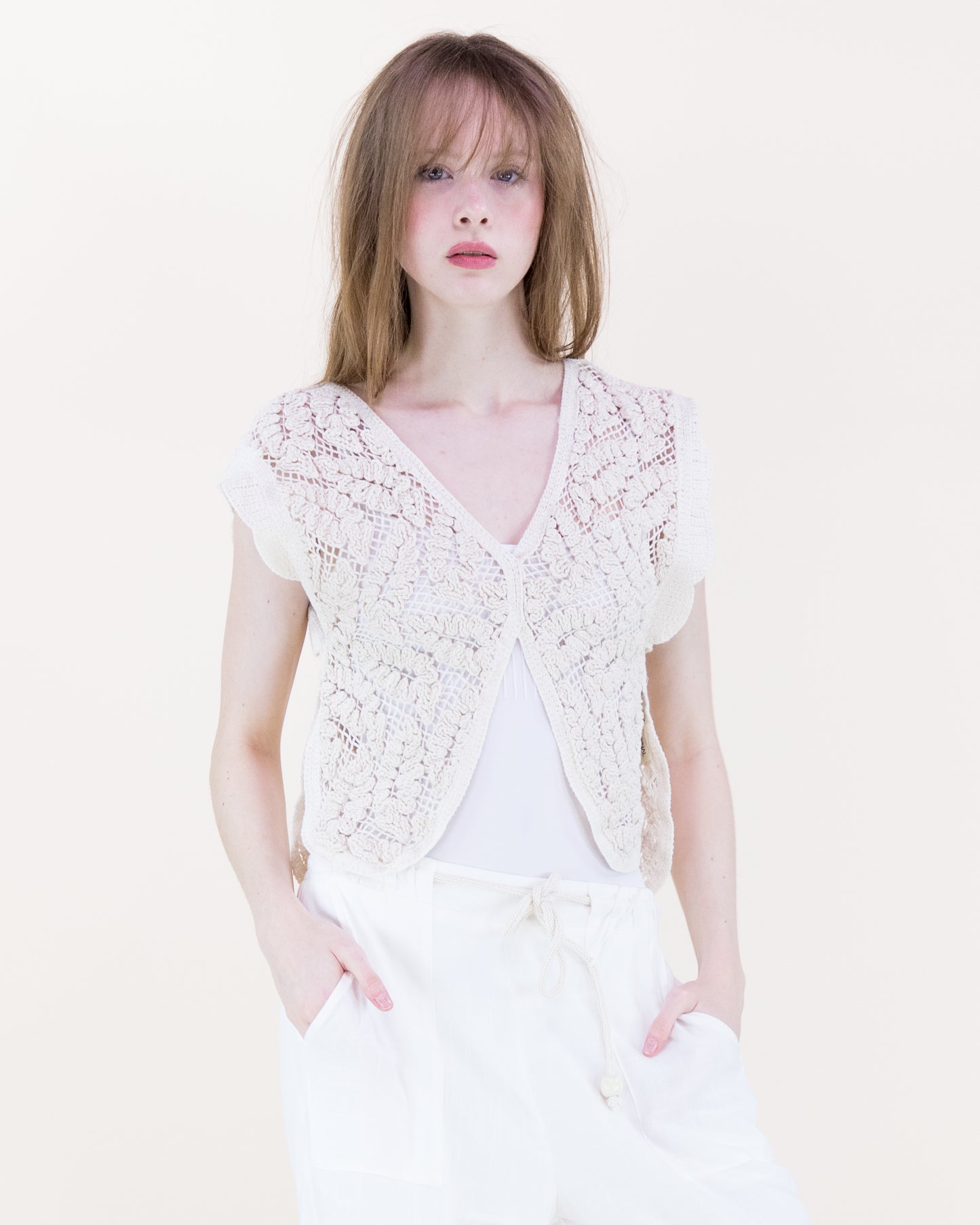 Bella Leaves Butterfly Cotton Crochet Vest