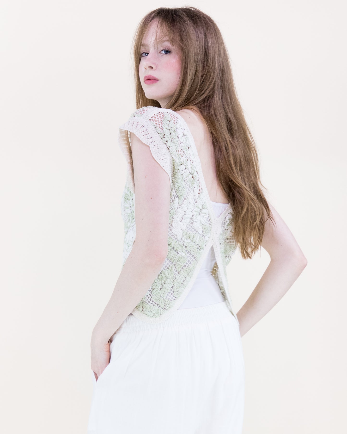 Bella Leaves Butterfly Cotton Crochet Vest