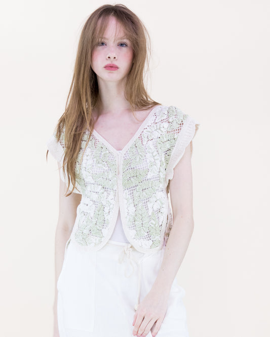 Bella Leaves Butterfly Cotton Crochet Vest