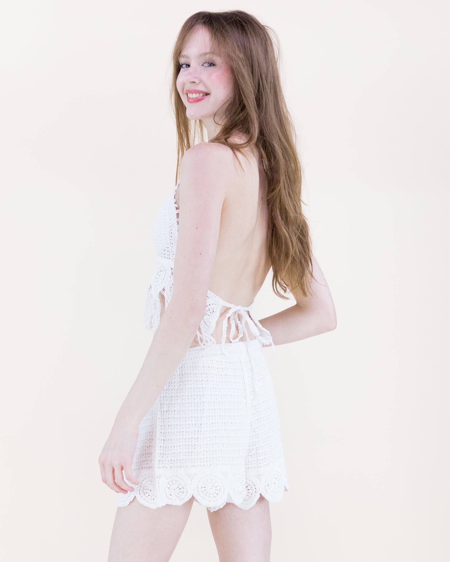 Bahía Coast Scallop Fringe Halter Top & Shorts Set