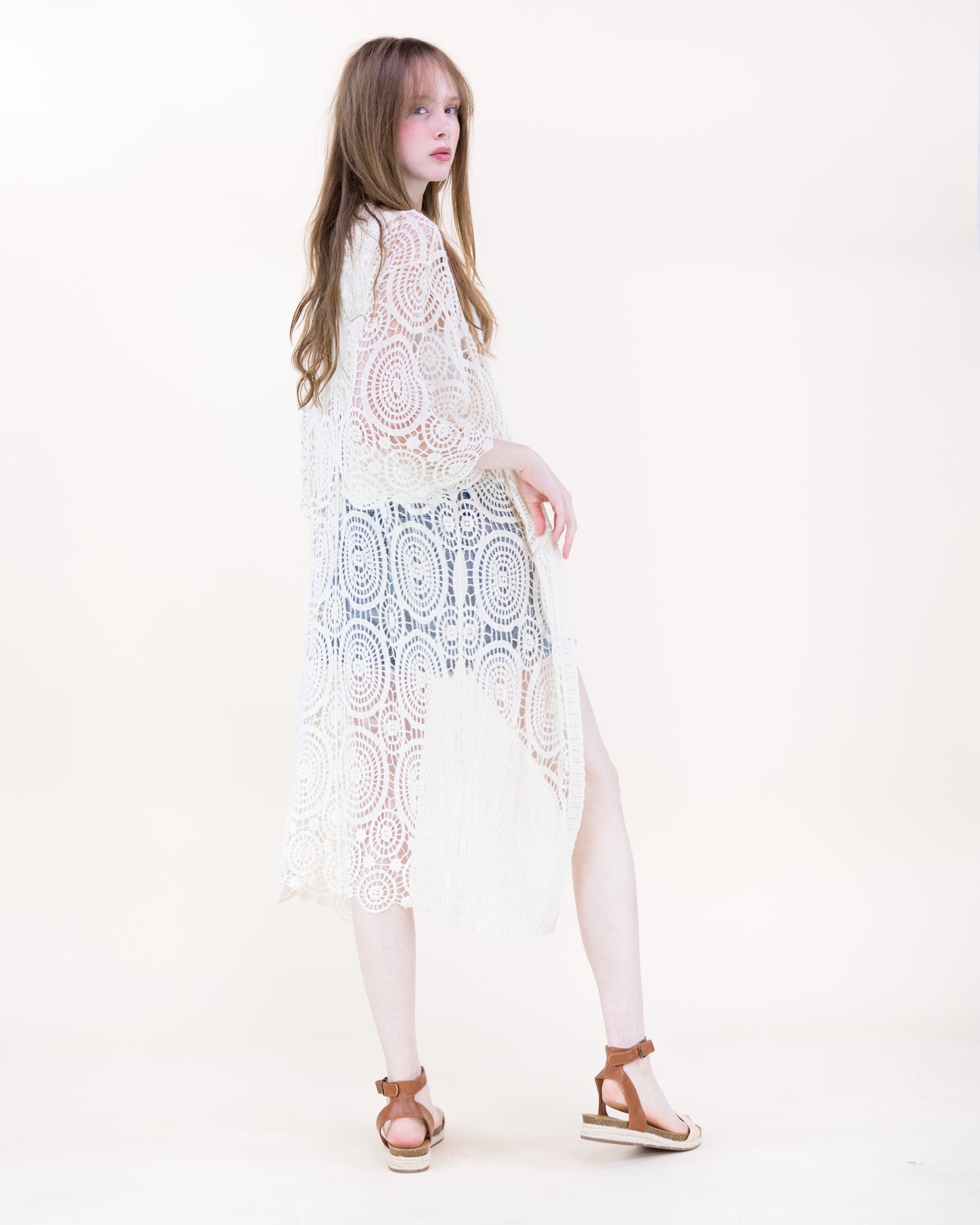 Sunburst Crochet Button Front Maxi Robe