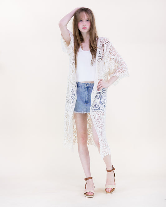 Sunburst Crochet Button Front Maxi Robe