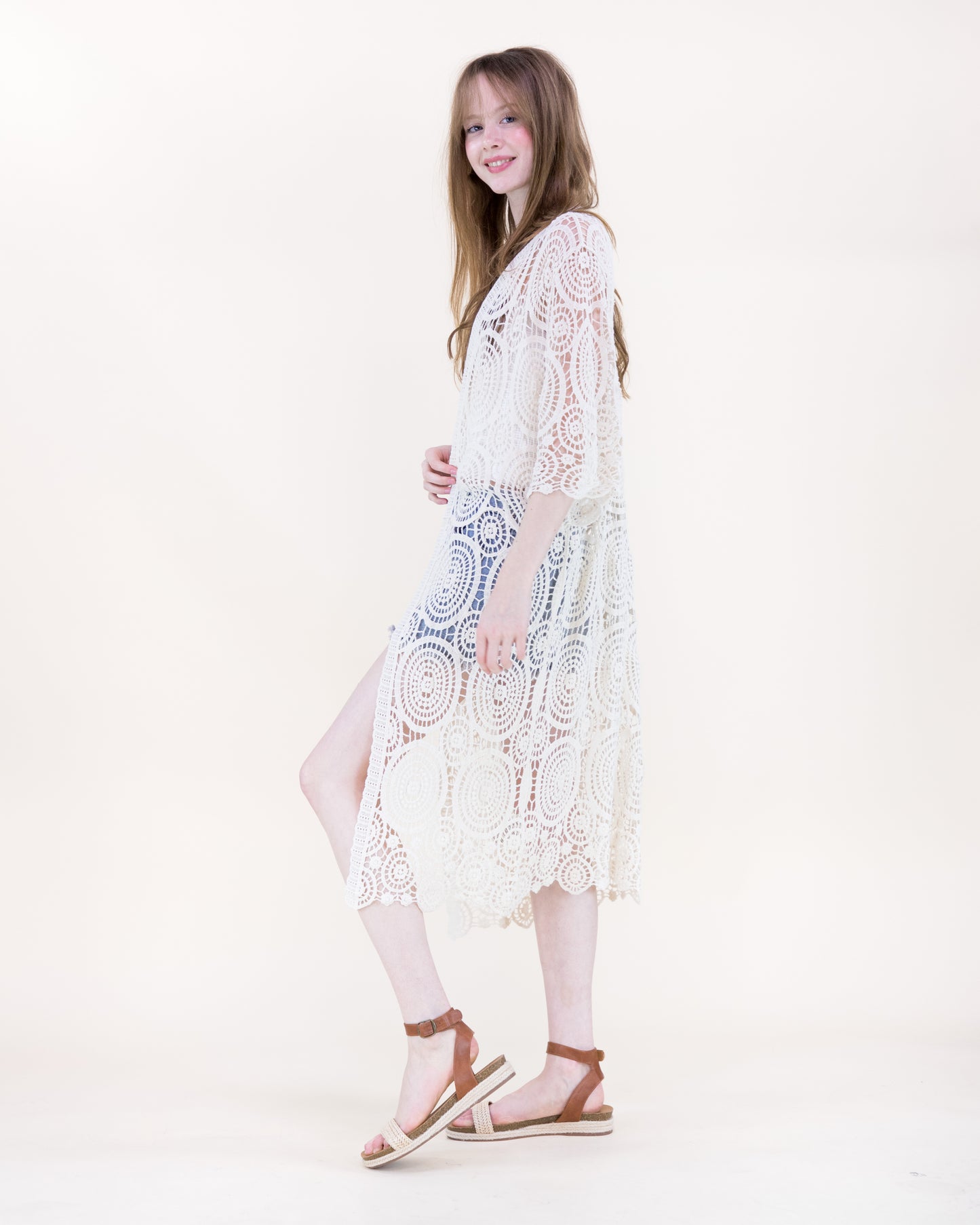 Sunburst Crochet Button Front Maxi Robe