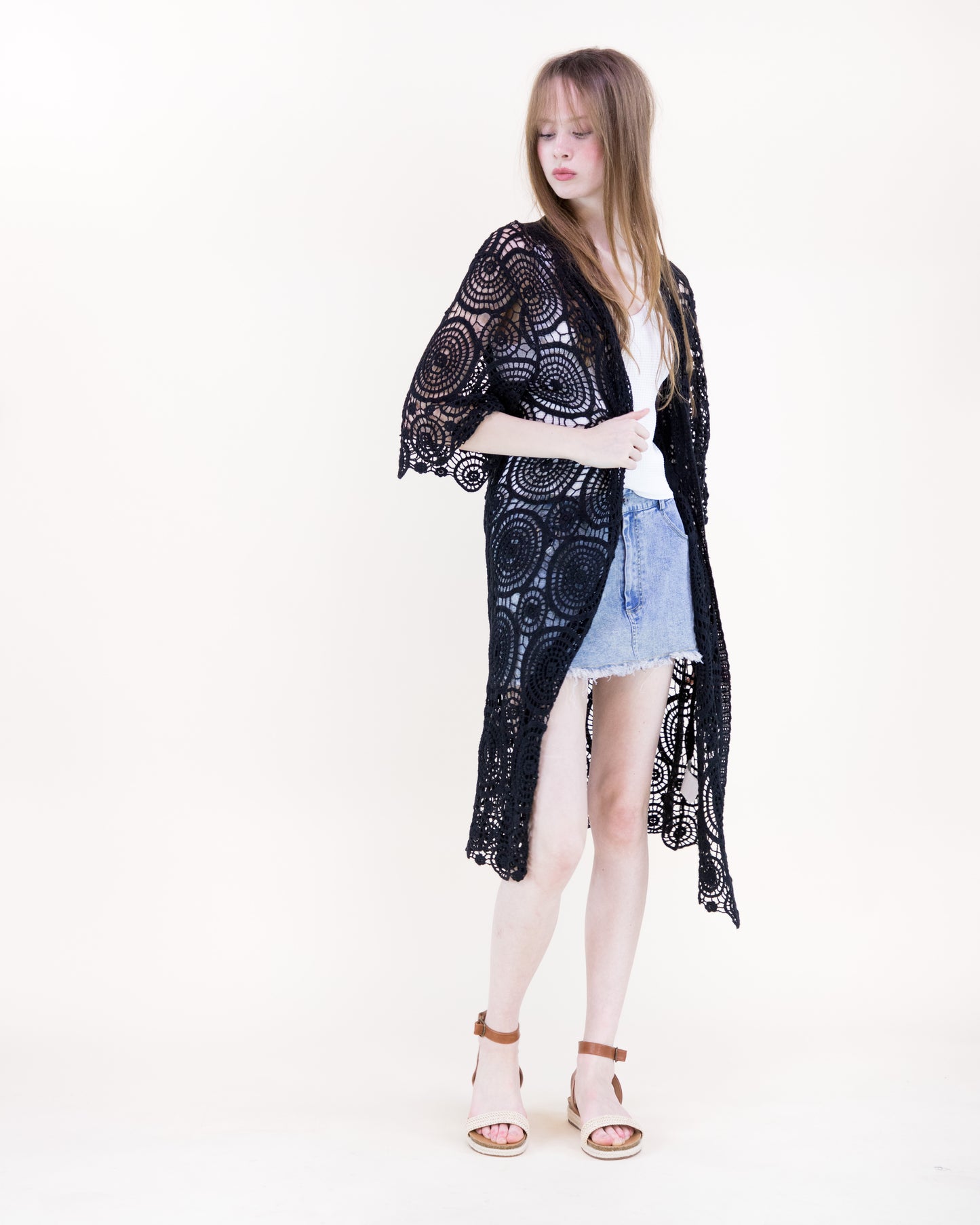 Sunburst Crochet Button Front Maxi Robe