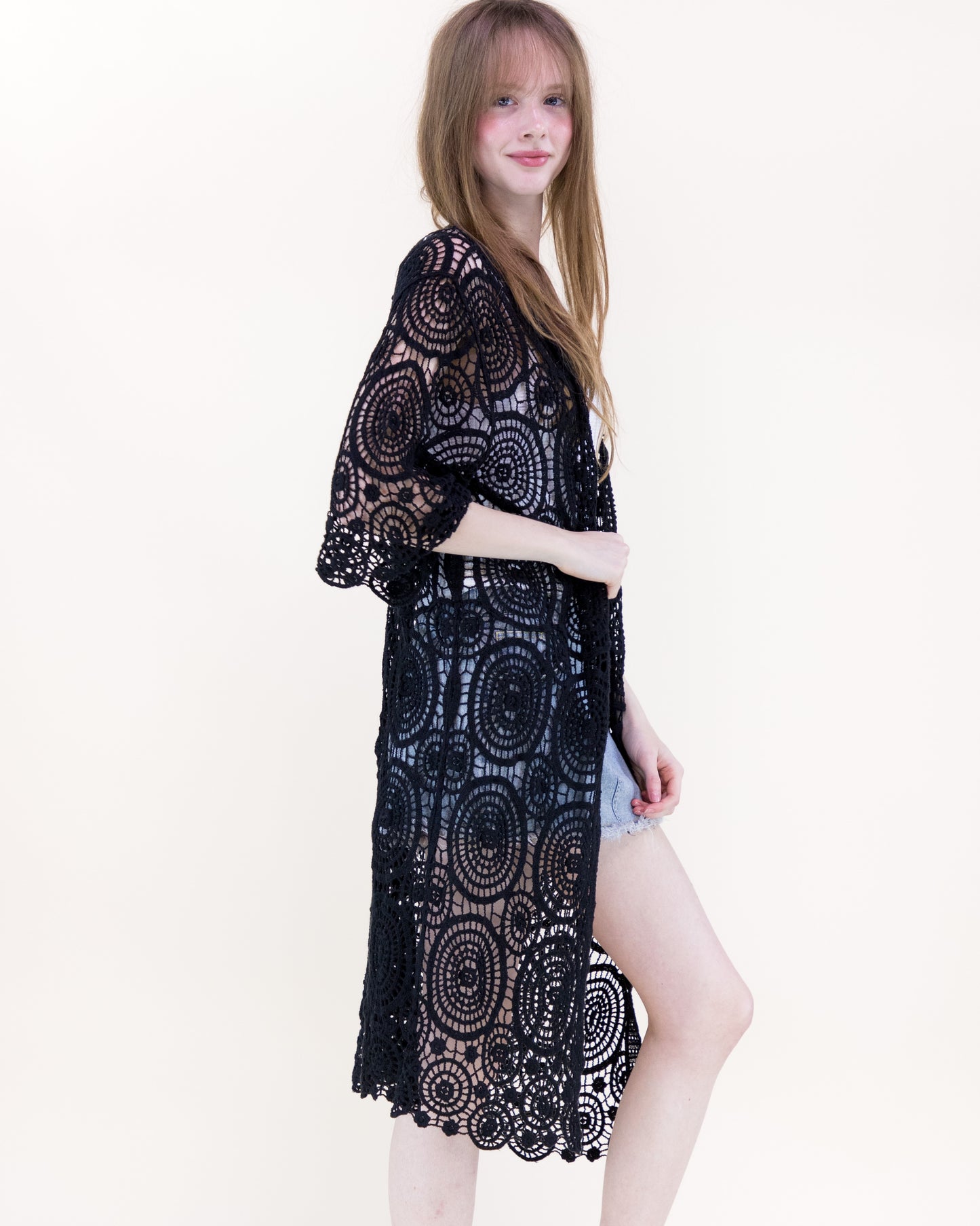 Sunburst Crochet Button Front Maxi Robe