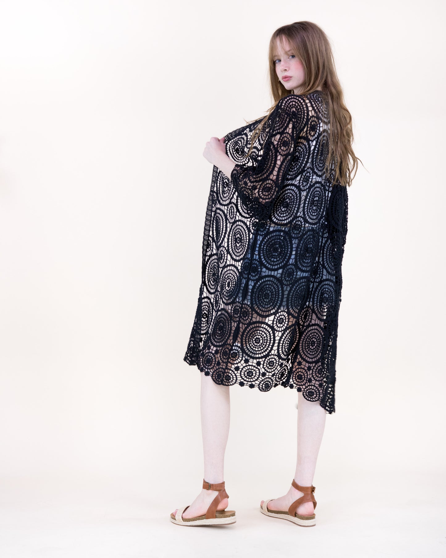 Sunburst Crochet Button Front Maxi Robe