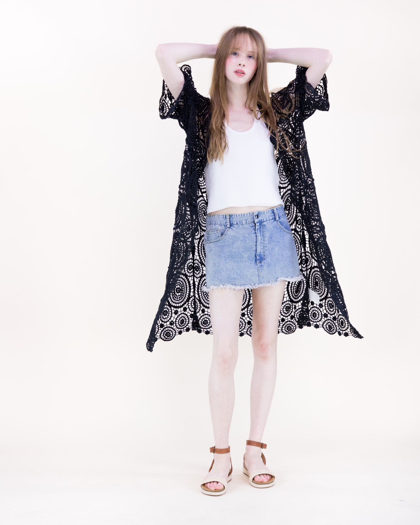Sunburst Crochet Button Front Maxi Robe