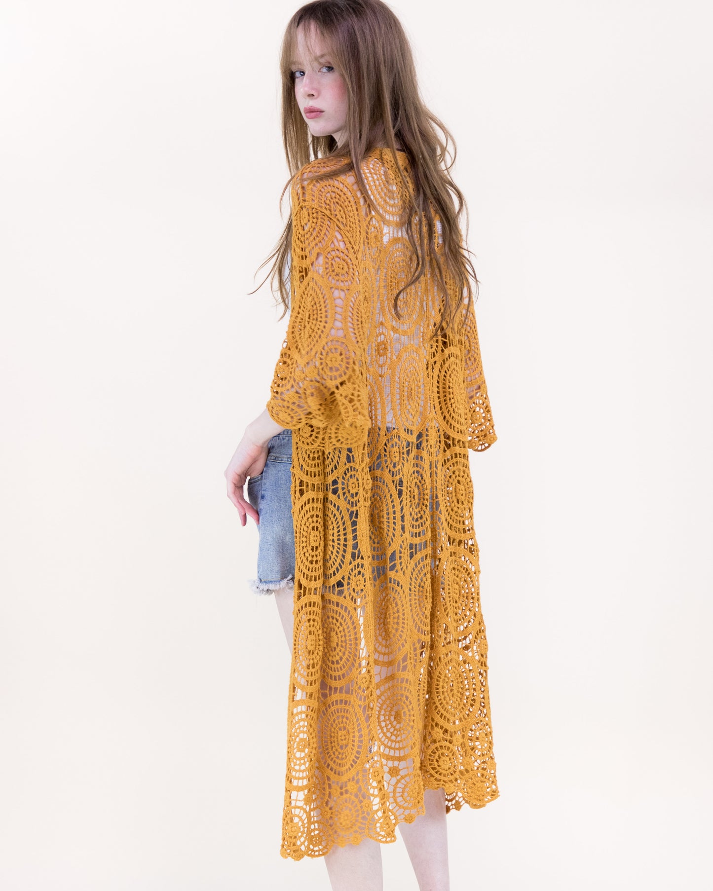 Sunburst Crochet Button Front Maxi Robe