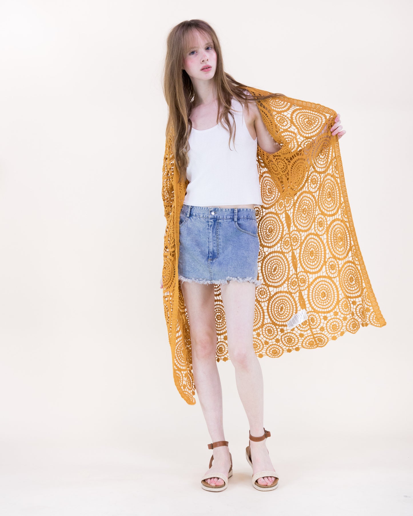 Sunburst Crochet Button Front Maxi Robe