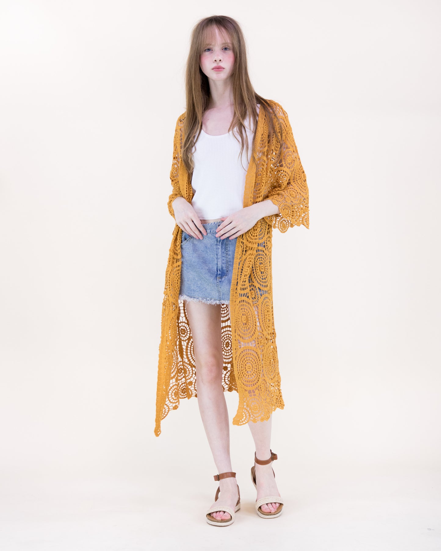 Sunburst Crochet Button Front Maxi Robe