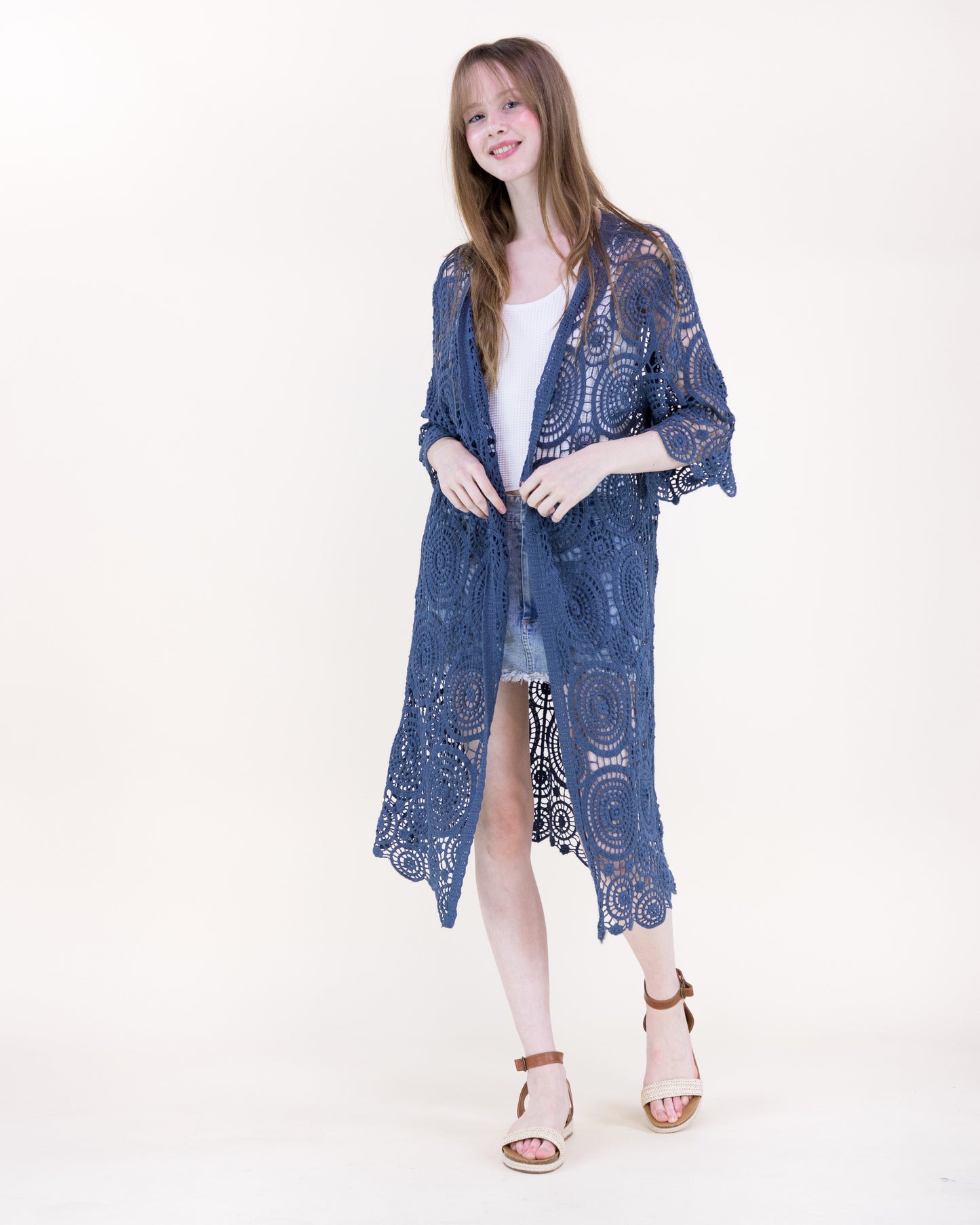 Sunburst Crochet Button Front Maxi Robe