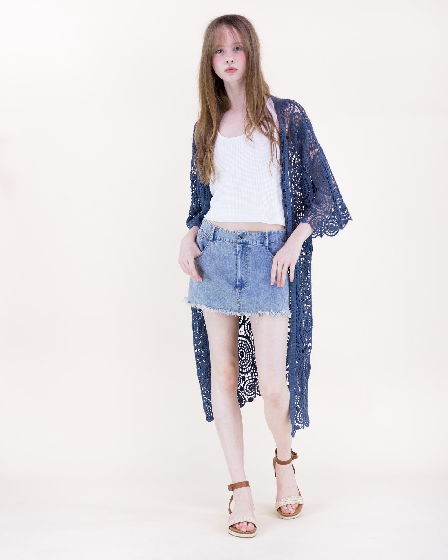Sunburst Crochet Button Front Maxi Robe
