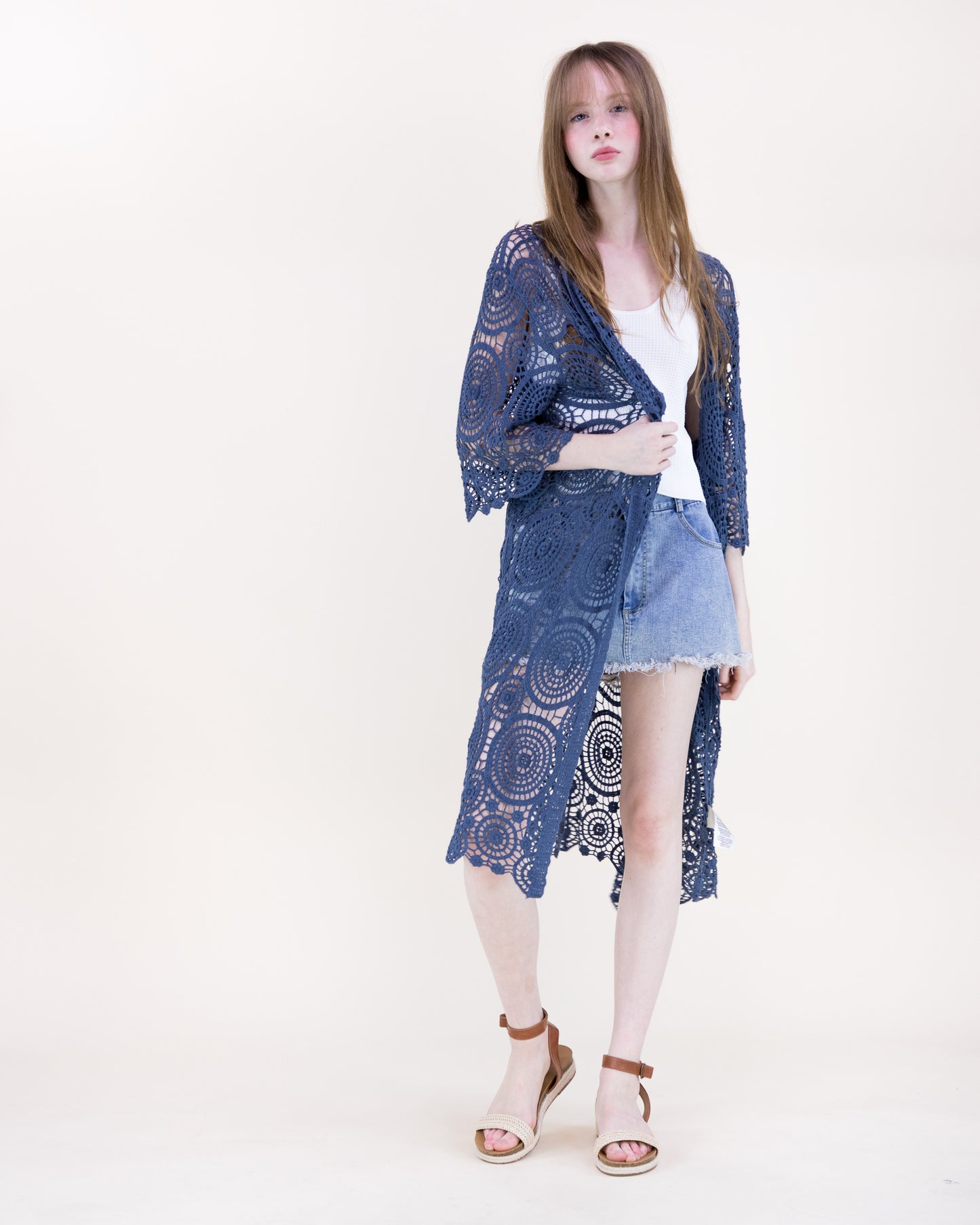 Sunburst Crochet Button Front Maxi Robe