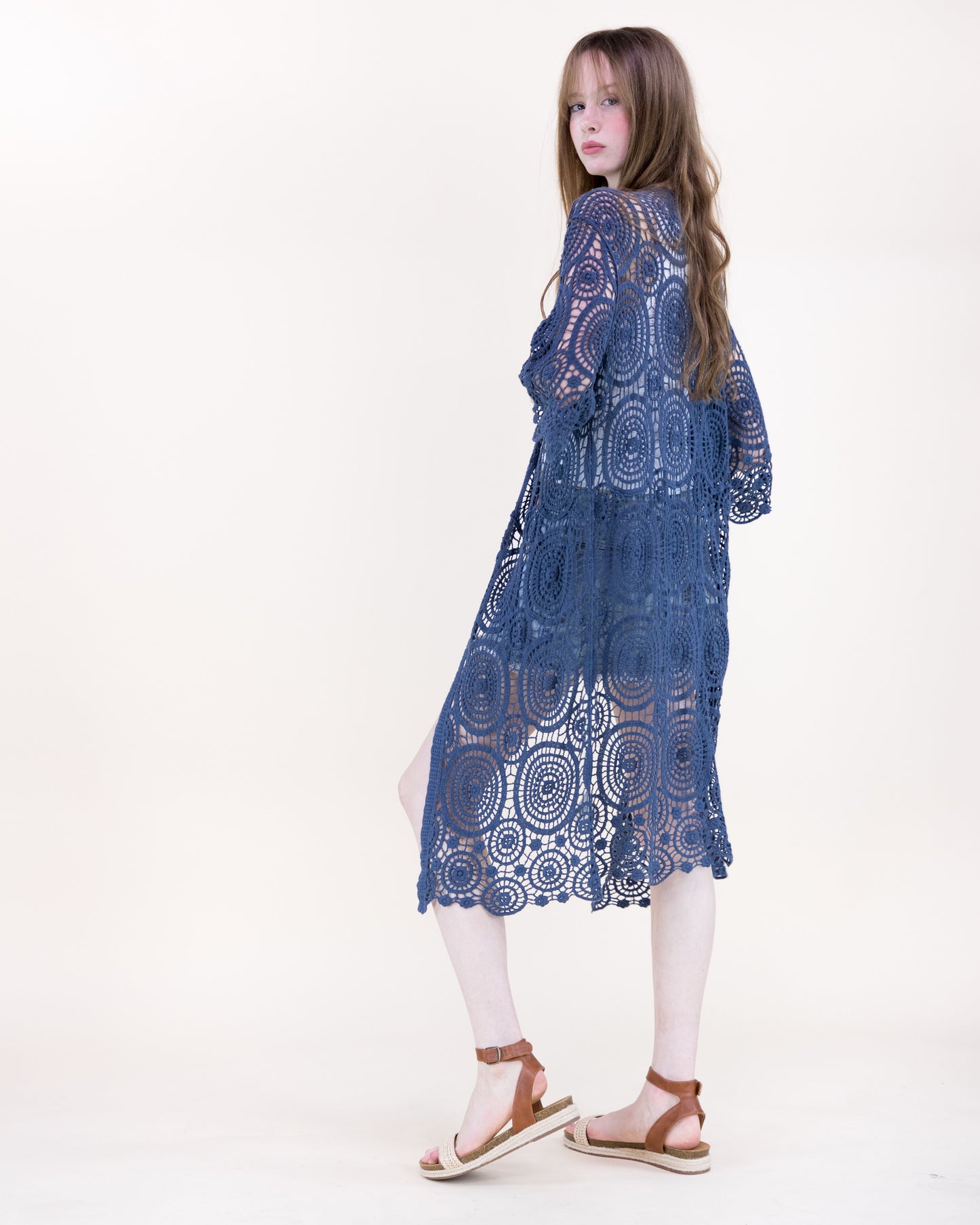 Sunburst Crochet Button Front Maxi Robe