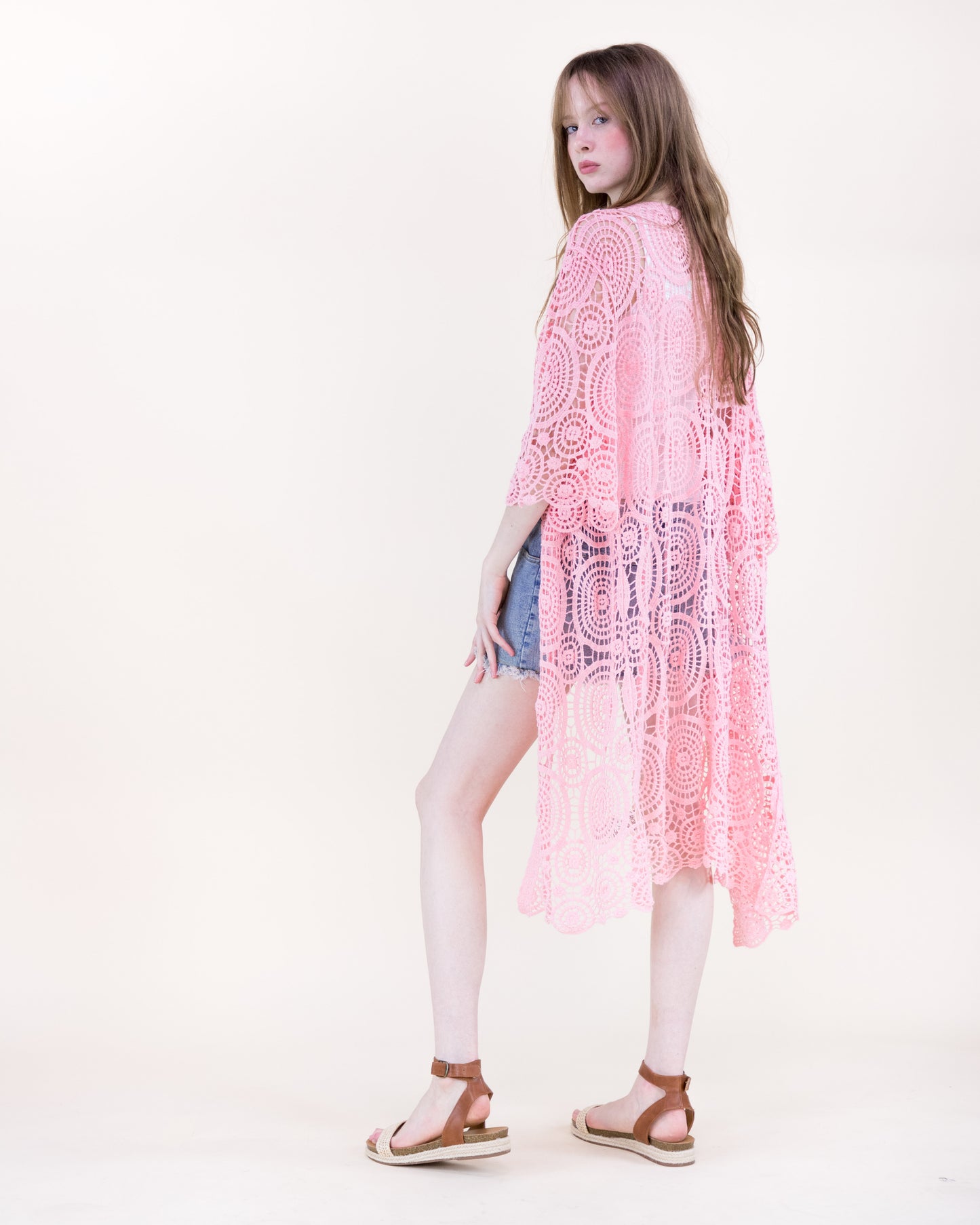 Sunburst Crochet Button Front Maxi Robe