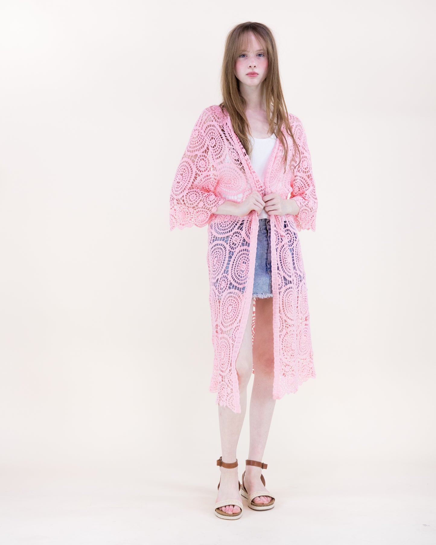 Sunburst Crochet Button Front Maxi Robe