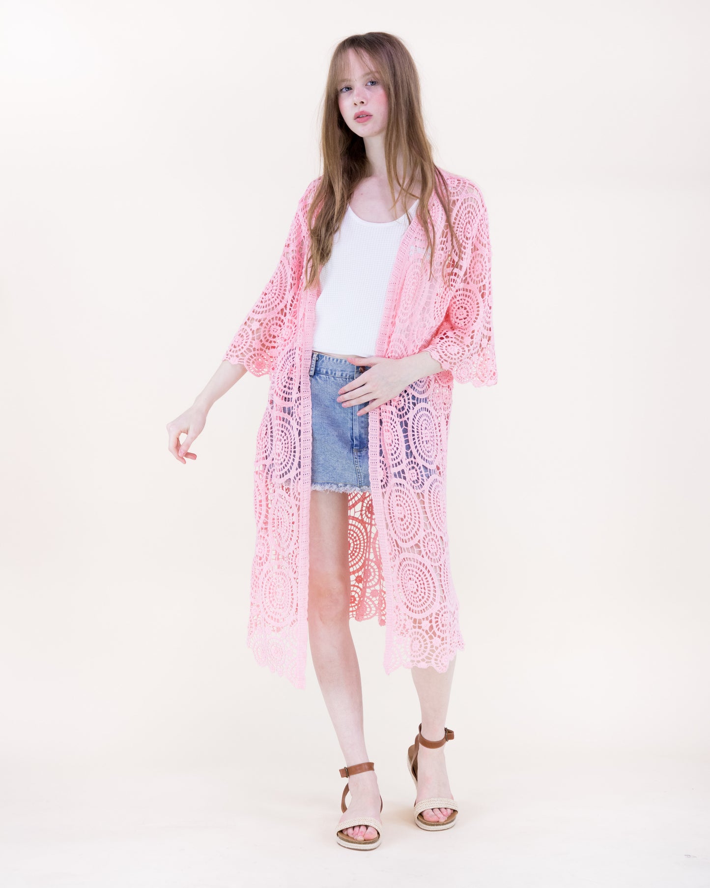 Sunburst Crochet Button Front Maxi Robe
