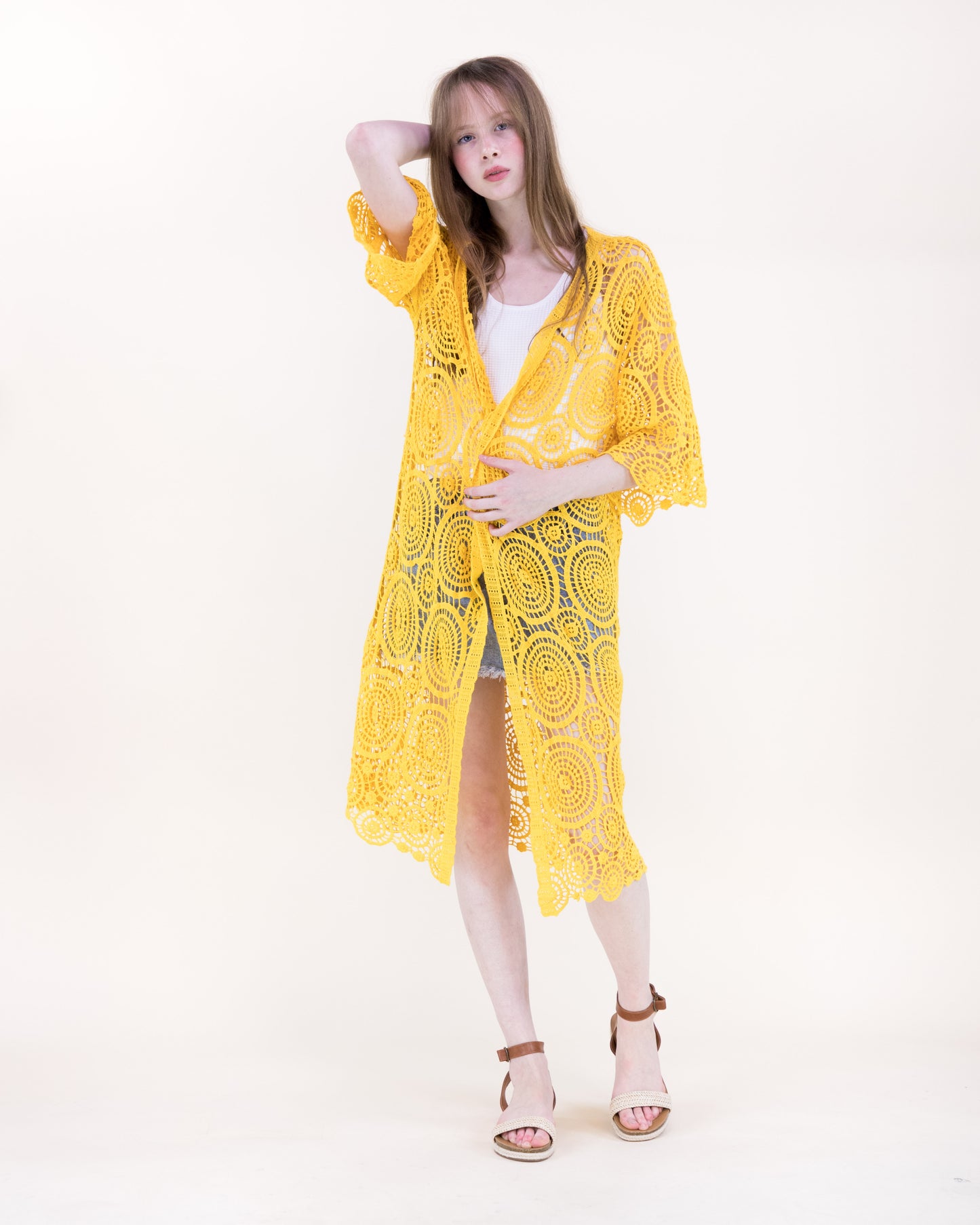 Sunburst Crochet Button Front Maxi Robe