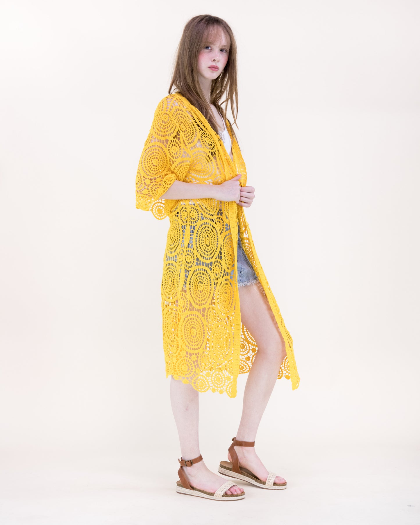 Sunburst Crochet Button Front Maxi Robe