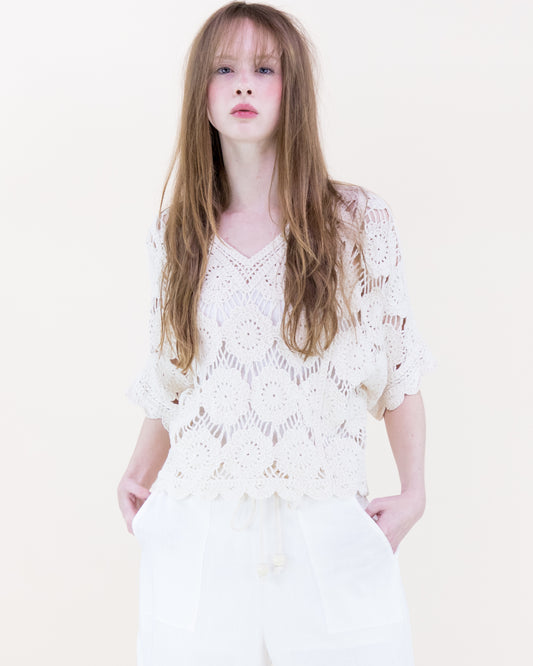 Seaside Flower Crochet Batwing Top