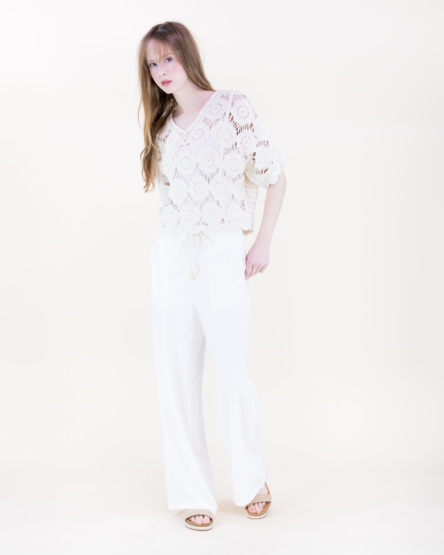 Seaside Flower Crochet Batwing Top