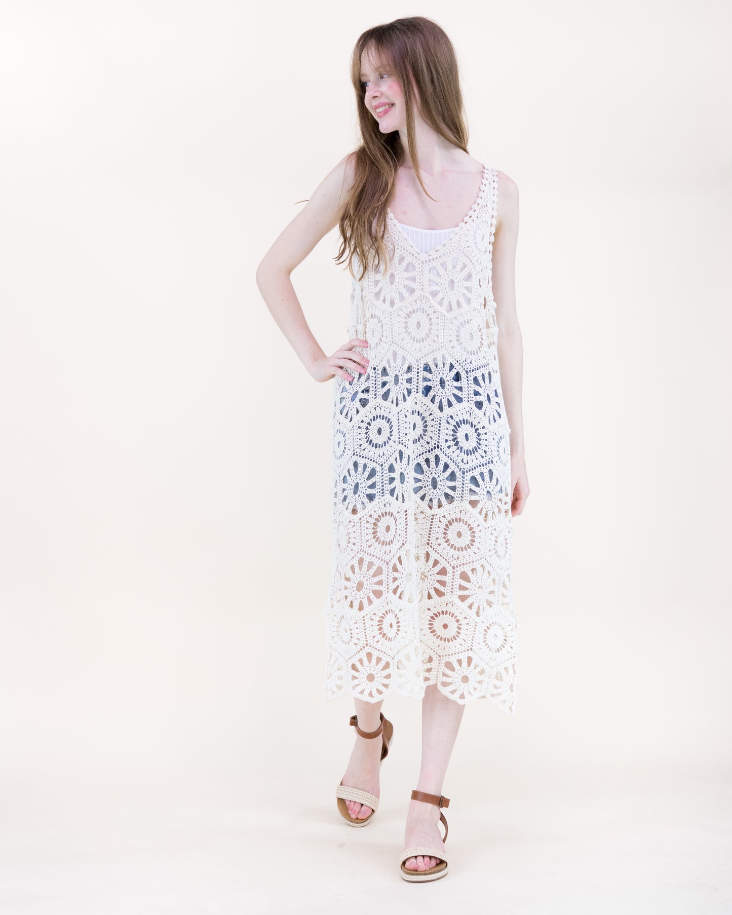 Coral Stone Crochet Dress