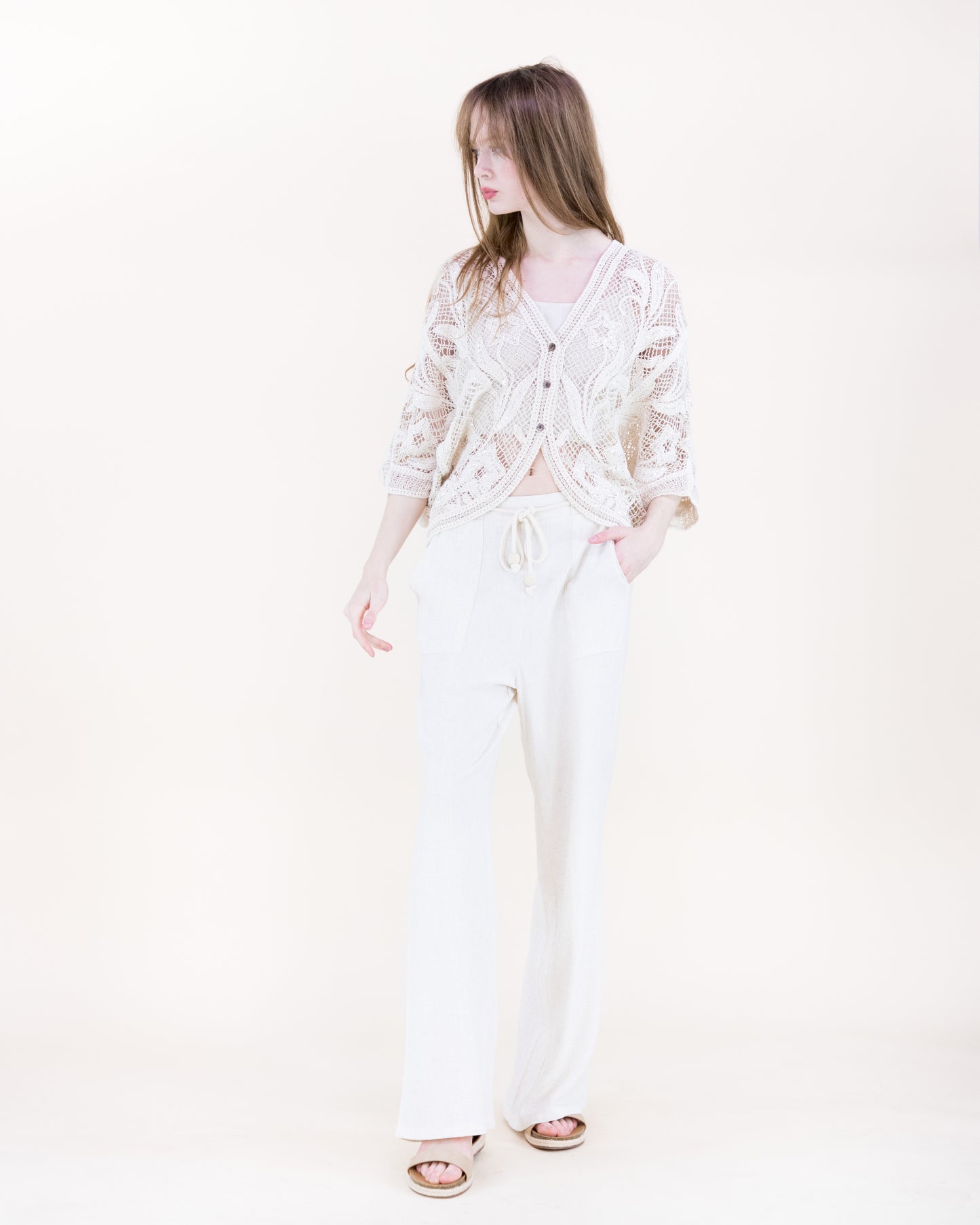 Daffodil Garden Crochet Sequin Bat Wing Cardigan