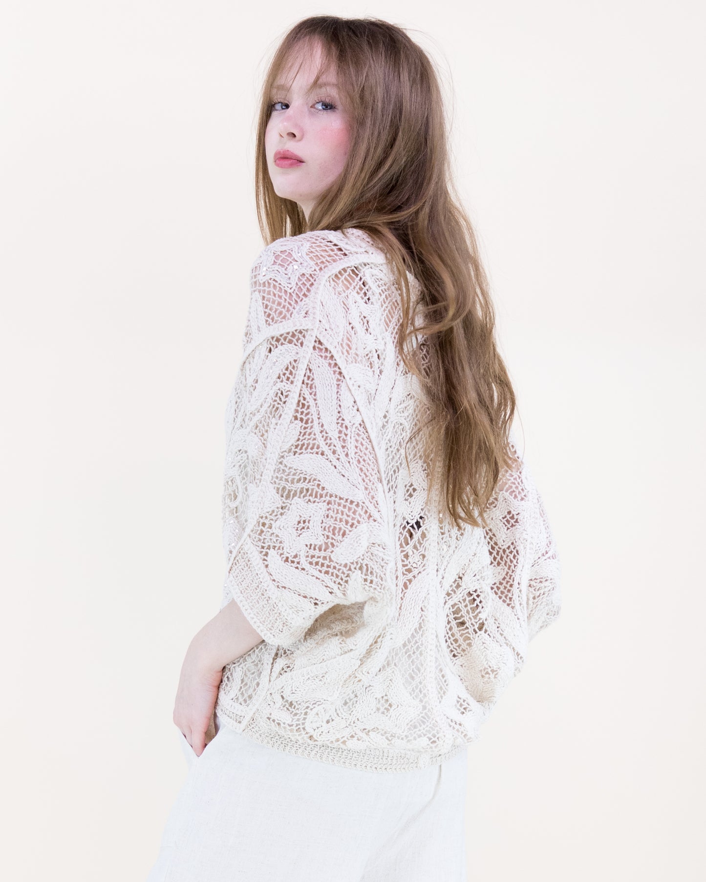 Daffodil Garden Crochet Sequin Bat Wing Cardigan
