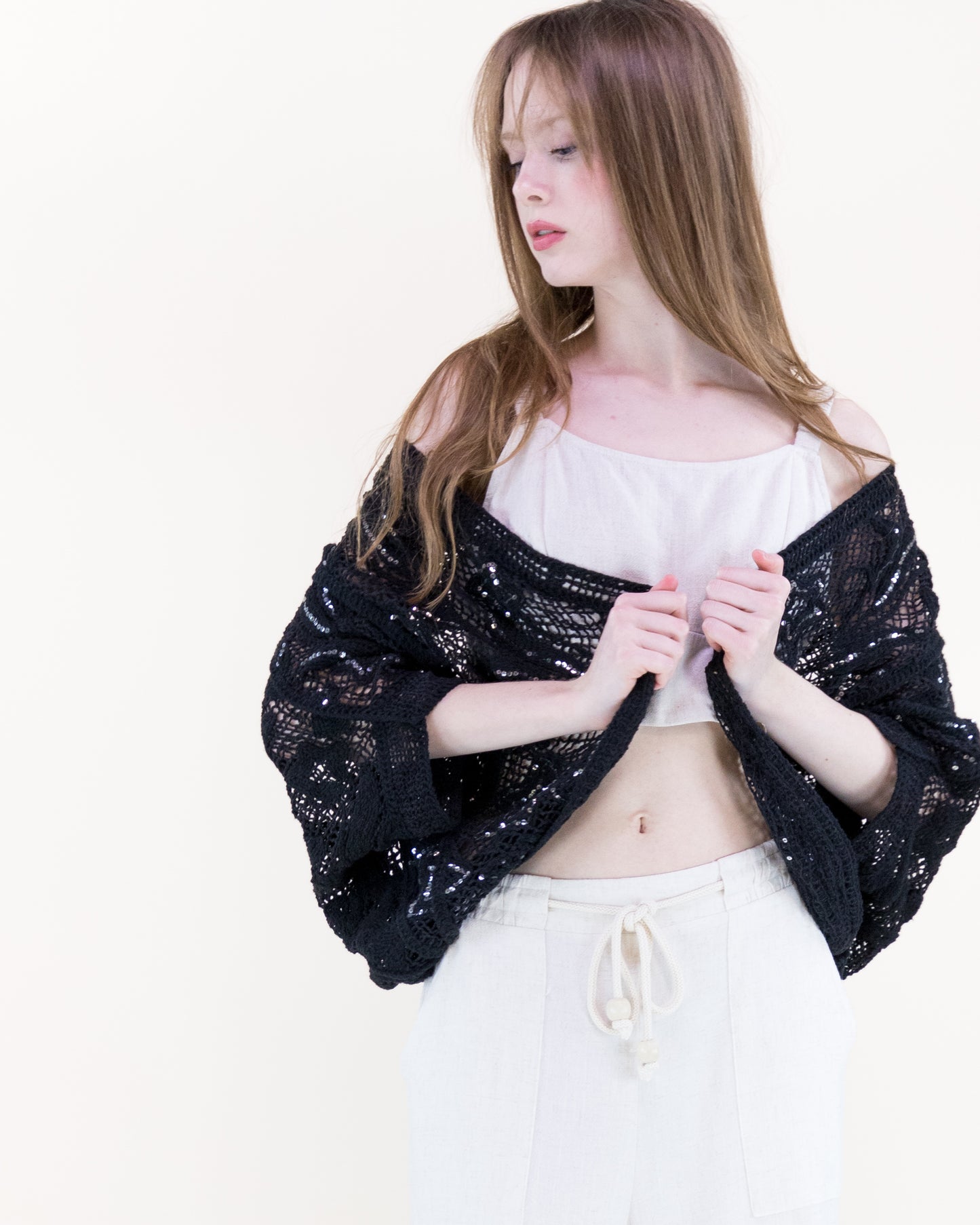 Daffodil Garden Crochet Sequin Bat Wing Cardigan