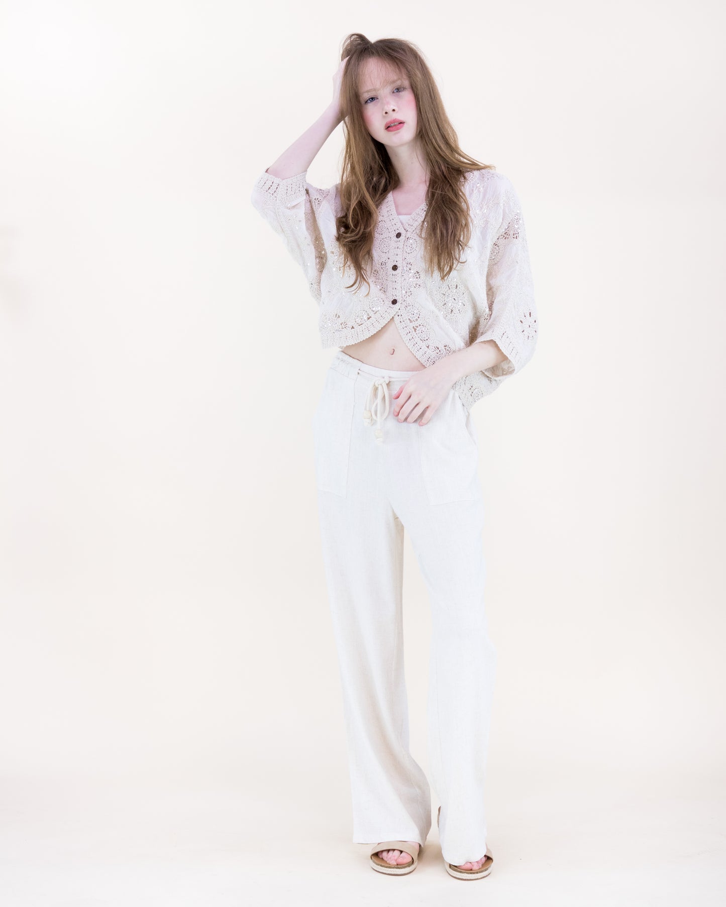 Moon Flower Crochet Sequin Bat Wing Cardigan