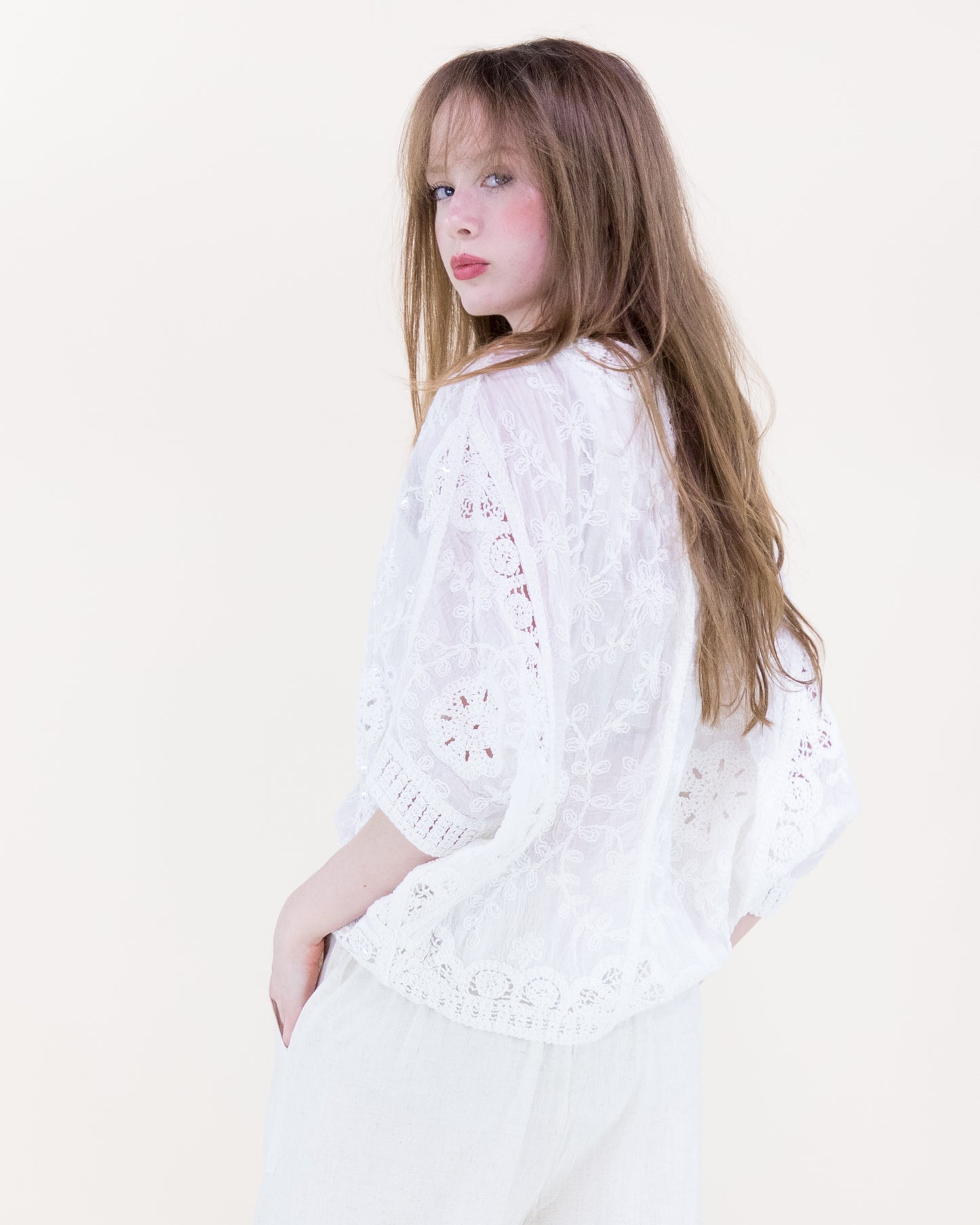 Moon Flower Crochet Sequin Bat Wing Cardigan