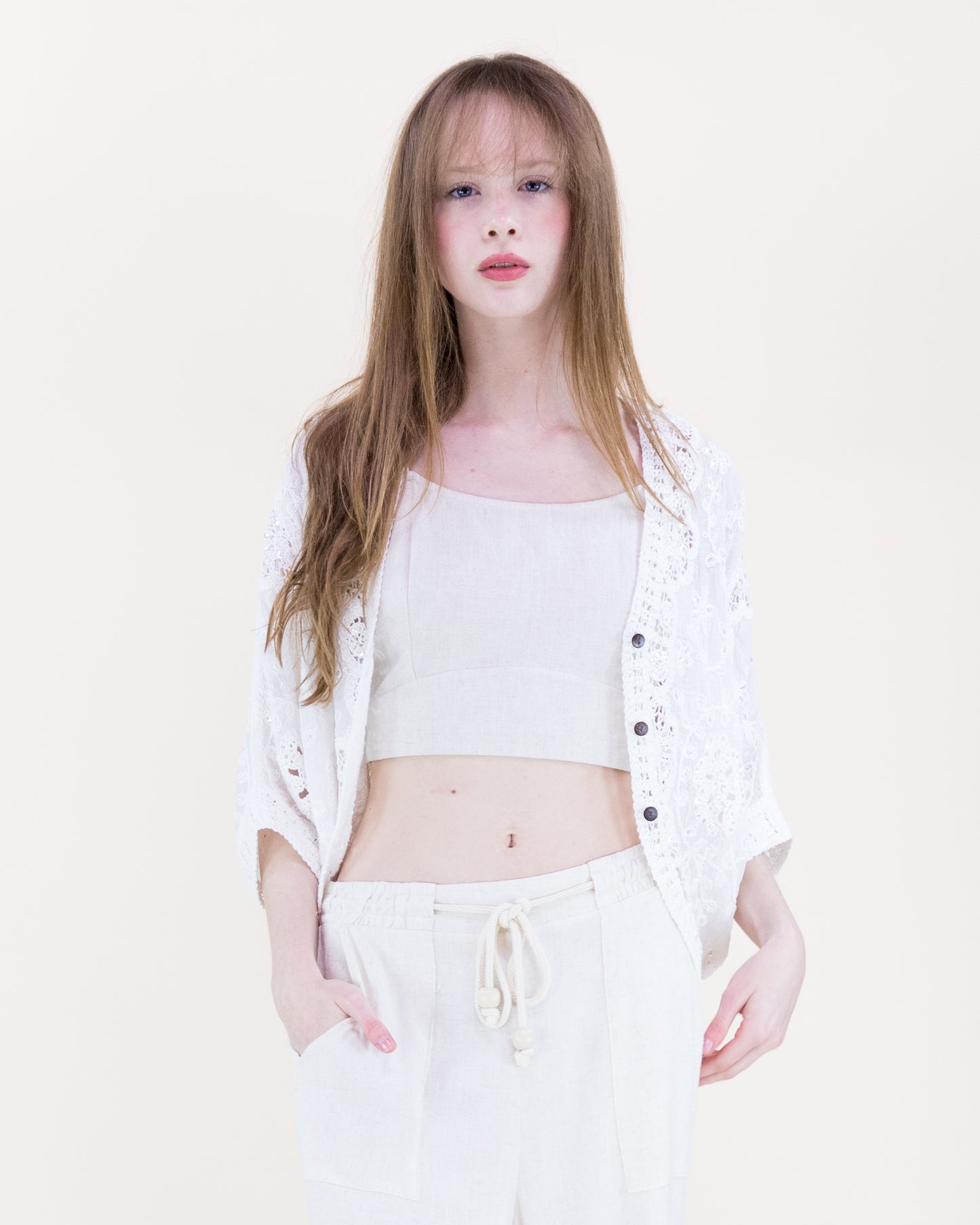 Moon Flower Crochet Sequin Bat Wing Cardigan