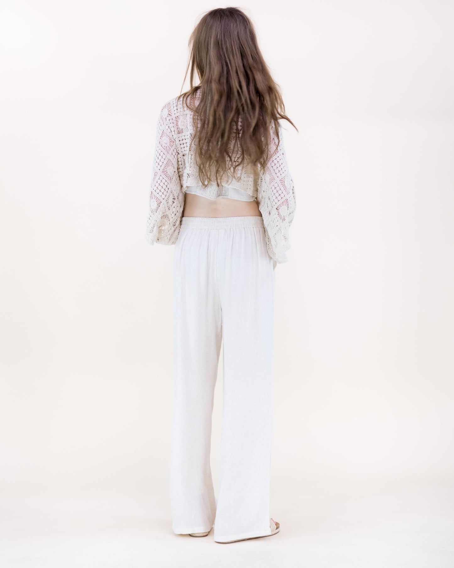 Sunburst Tile Front Tie Kimono Sleeve Crochet Top
