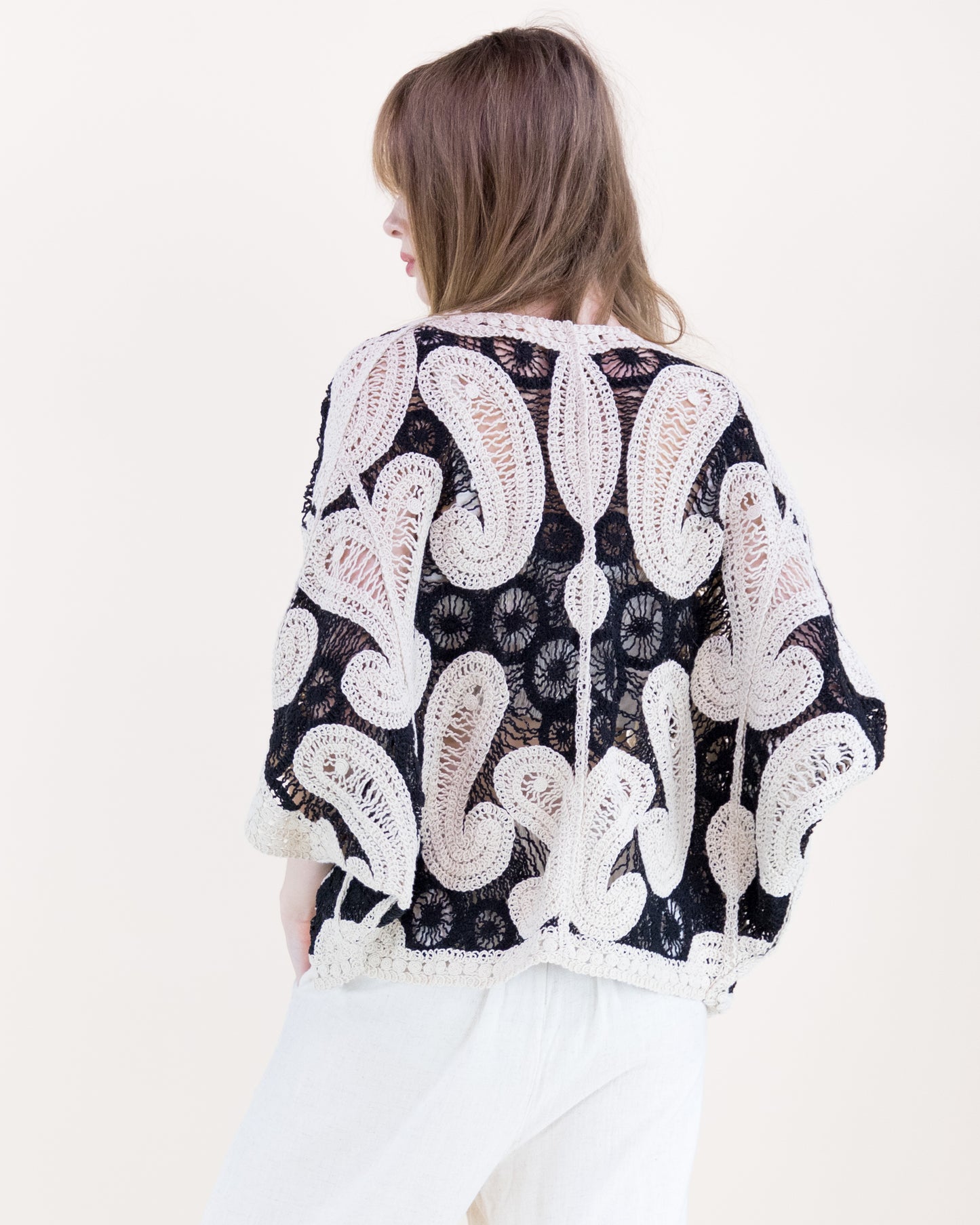 Cotton Boho Paisley Crochet Batwing Cardigan
